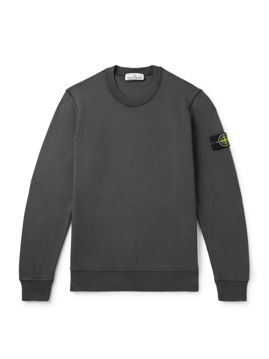 Stone Island Black Organic Cotton Diagonal Fleece Old Effect Sweatshirt In Black