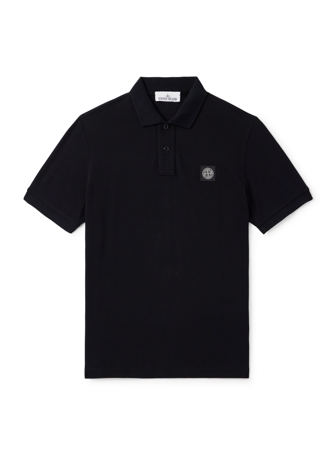 Stone Island Logo-patch Cotton Polo Shirt In Black