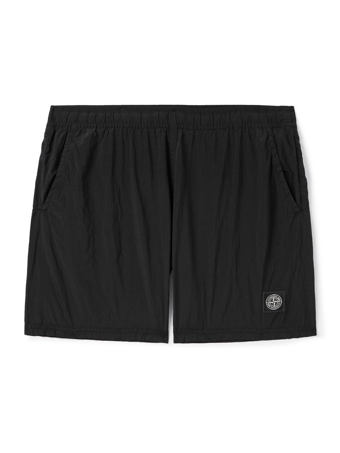 Stone Island Straight-leg Mid-length Logo-appliqued Econyl® Nylon Metal Swim Shorts In Black