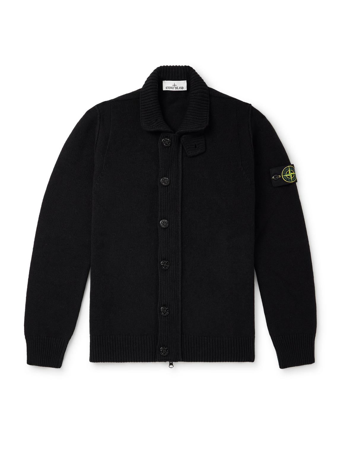 Stone Island Double-breasted Black Jacket With Notched Collar In Black