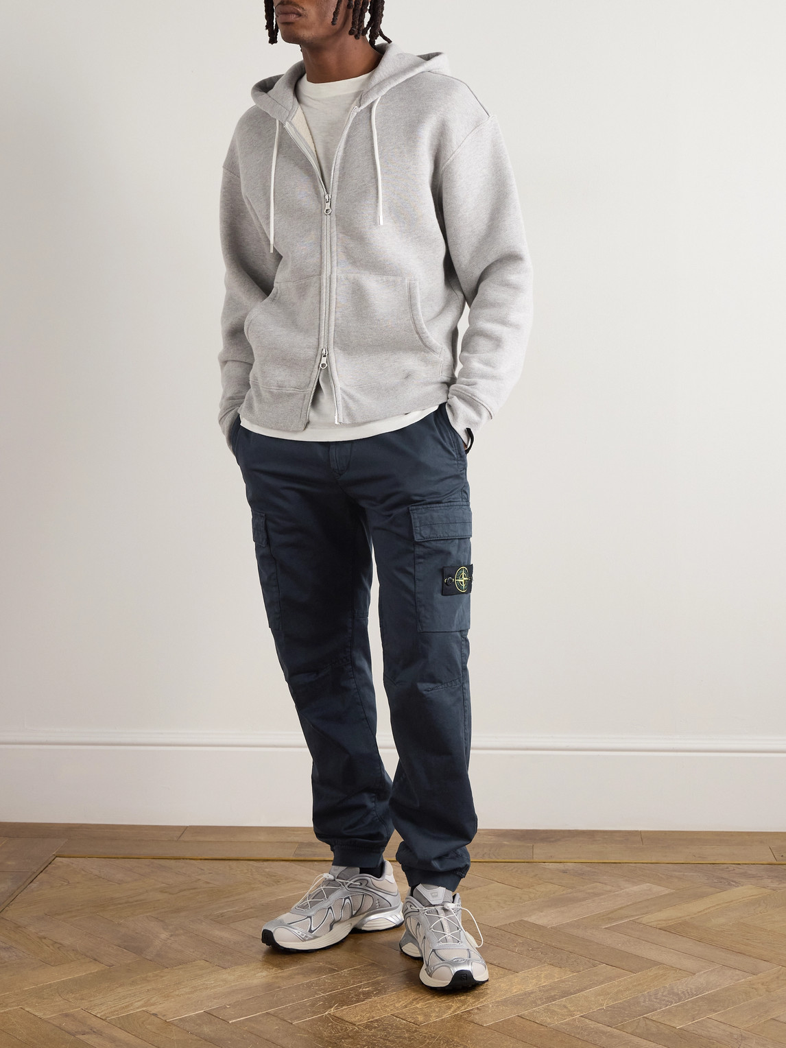 Stone Island Tapered Garment-dyed Cotton-blend Twill Cargo Trousers In Blue