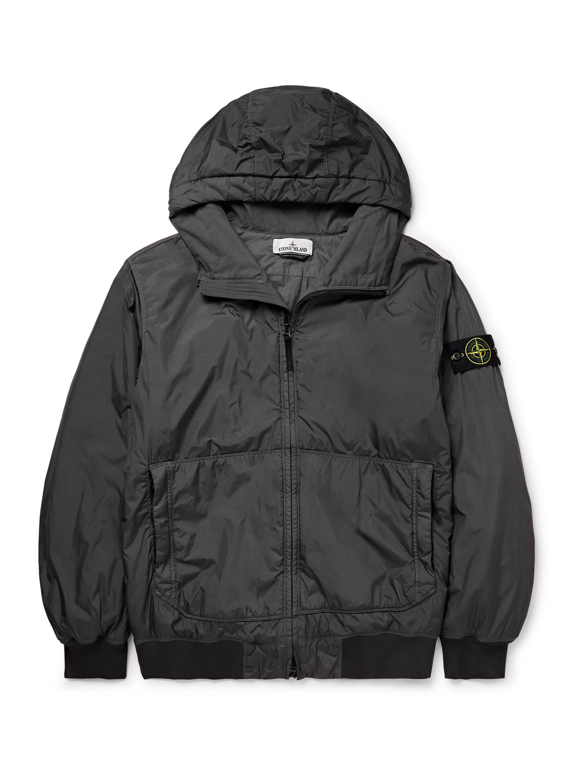 Stone Island Logo-appliquéd Garment-dyed Padded Crinkle Reps Nylon Hooded Jacket In Black