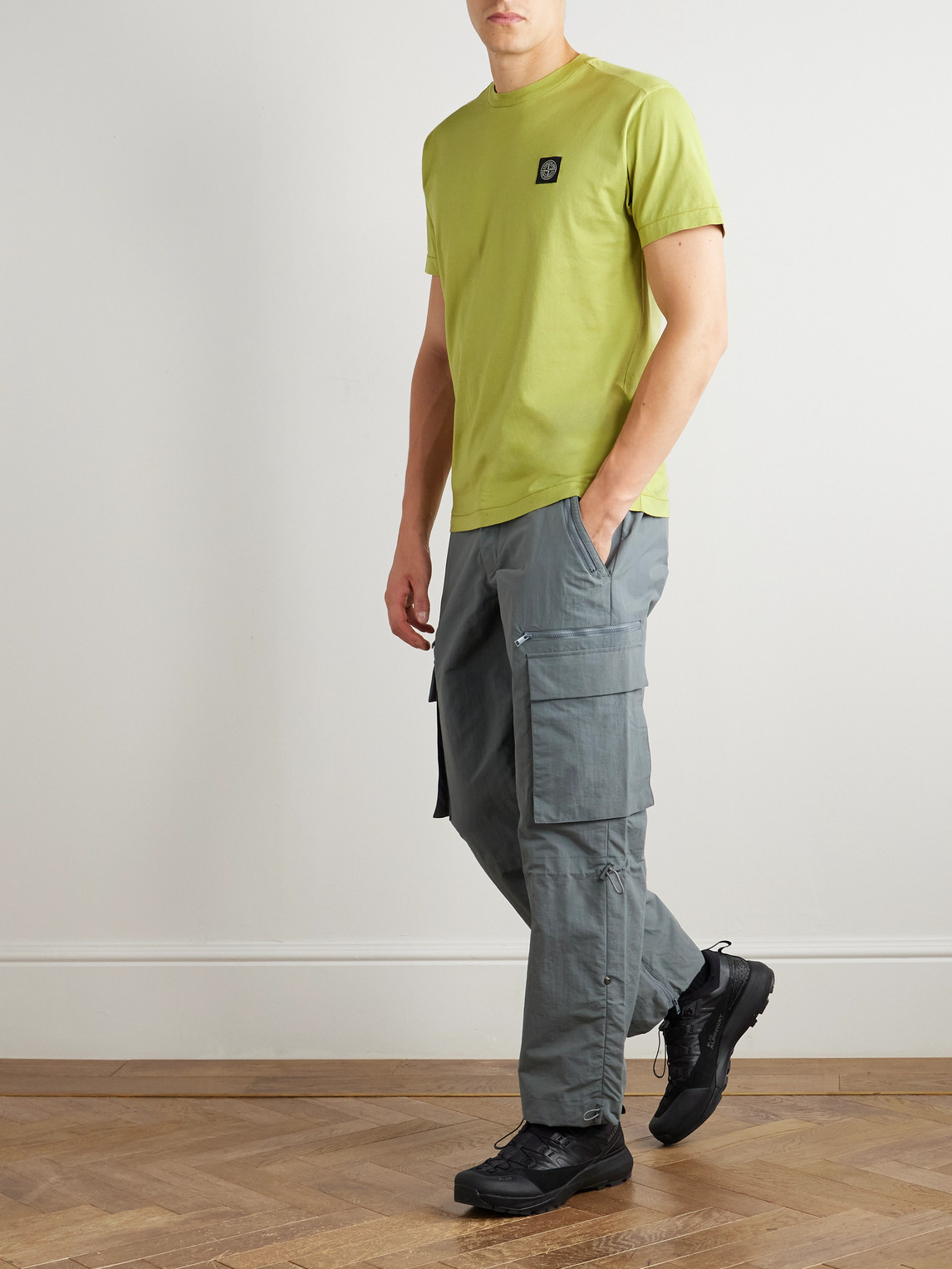 Stone Island Logo-appliquéd Garment-dyed Cotton-jersey T-shirt In Green