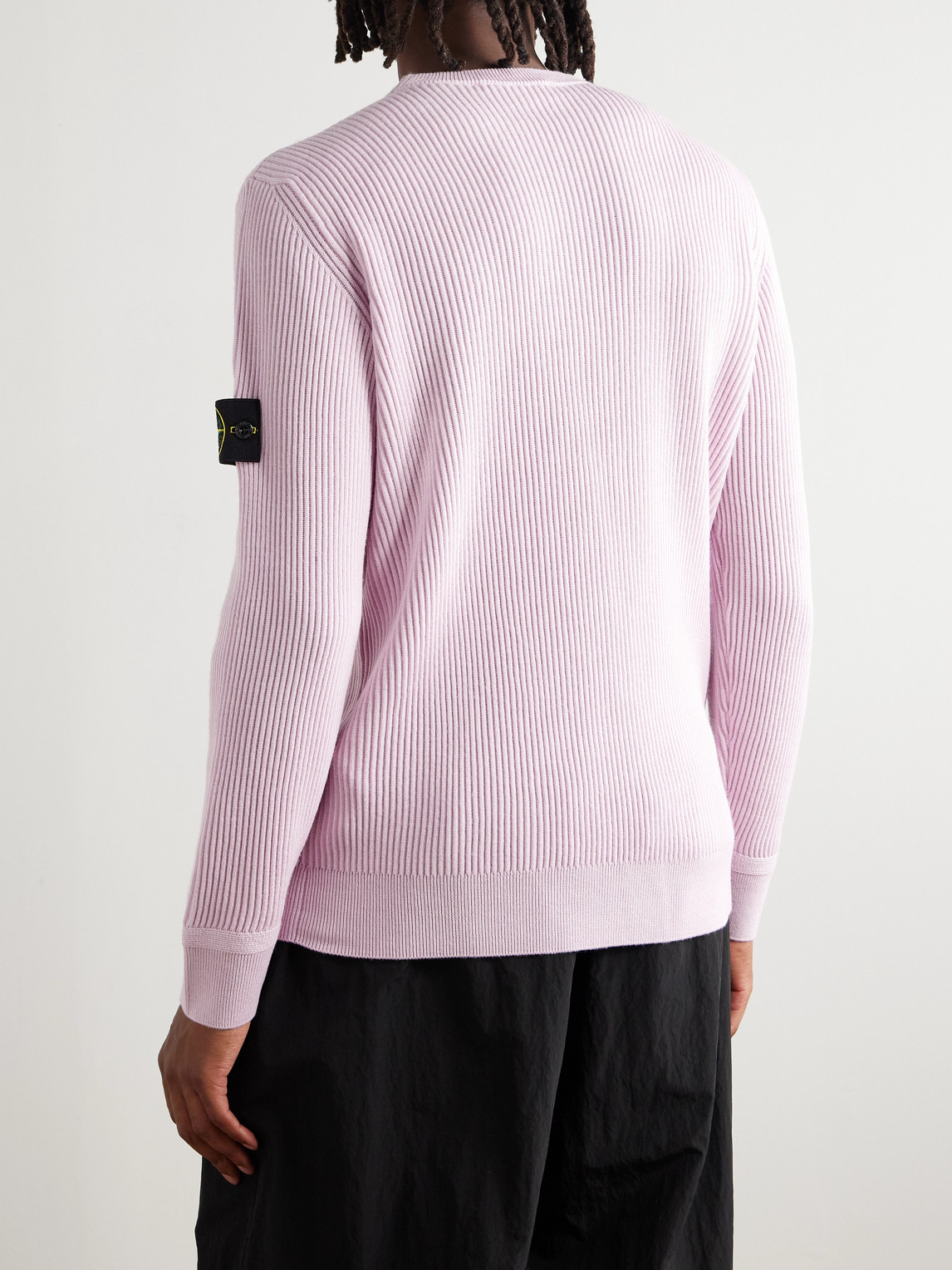 Stone Island Ribbed Texture Long Sleeve Wool Sweater In Pink