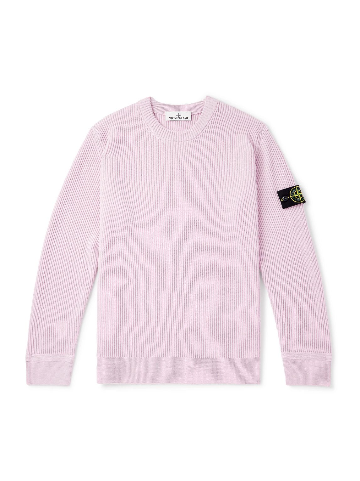 Stone Island Ribbed Texture Long Sleeve Wool Sweater In Pink