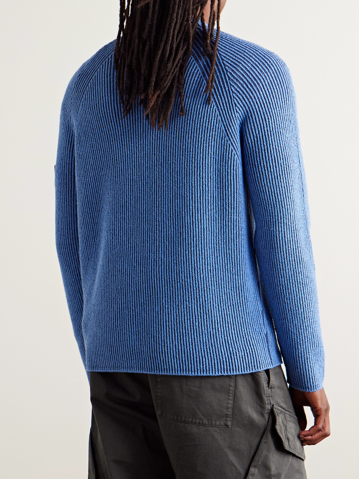 Stone Island Ribbed Texture Sweater With Crew Neckline In Blue