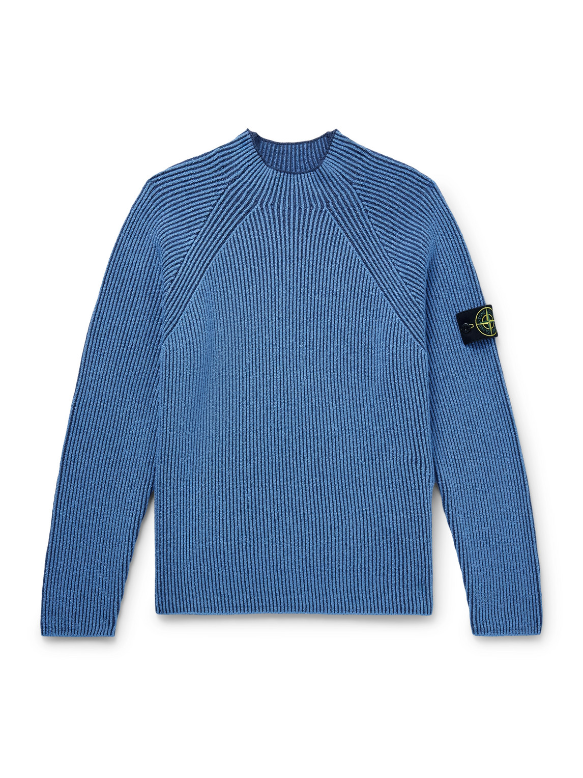 Stone Island Ribbed Texture Sweater With Crew Neckline In Blue