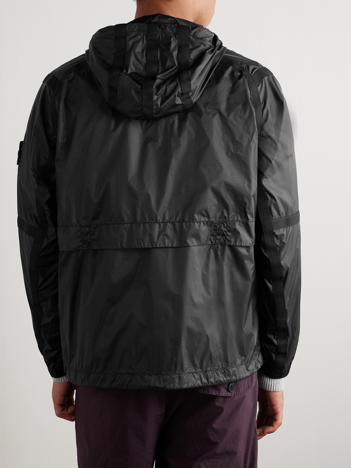 Stone Island Logo-appliqued Webbing-trimmed Ht Nylon-ripstop Hooded Jacket In Black