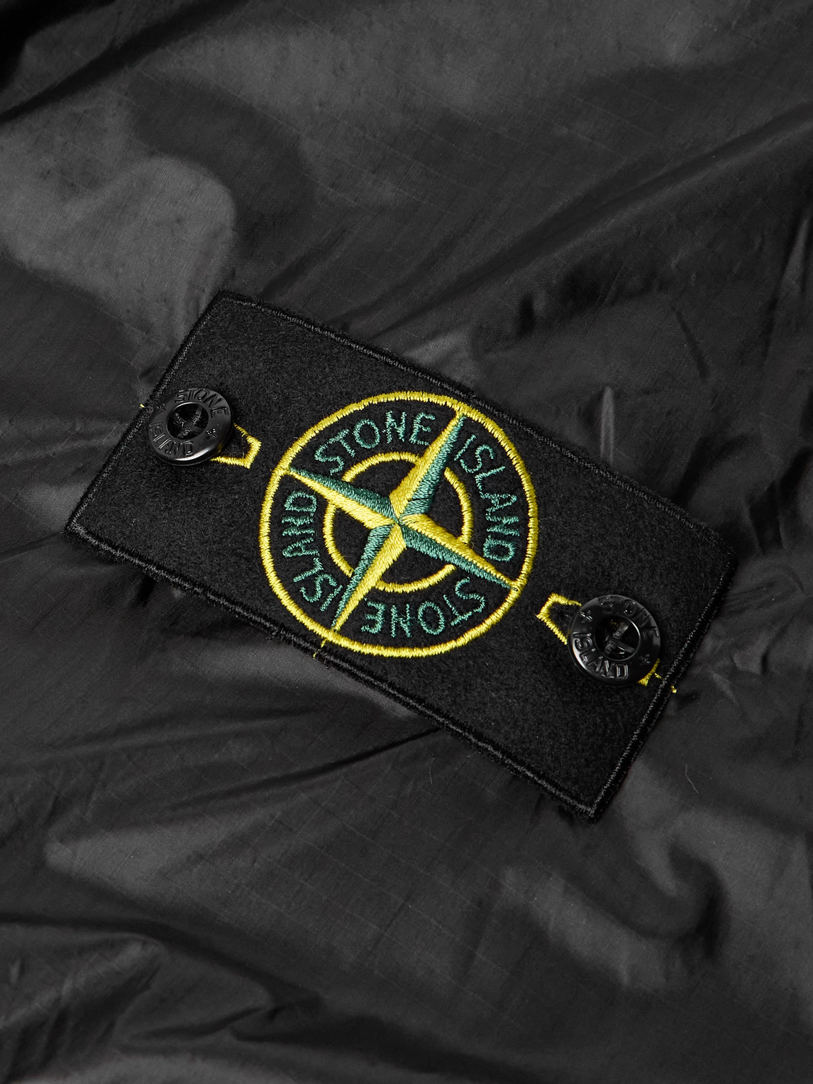 Stone Island Logo-appliqued Webbing-trimmed Ht Nylon-ripstop Hooded Jacket In Black