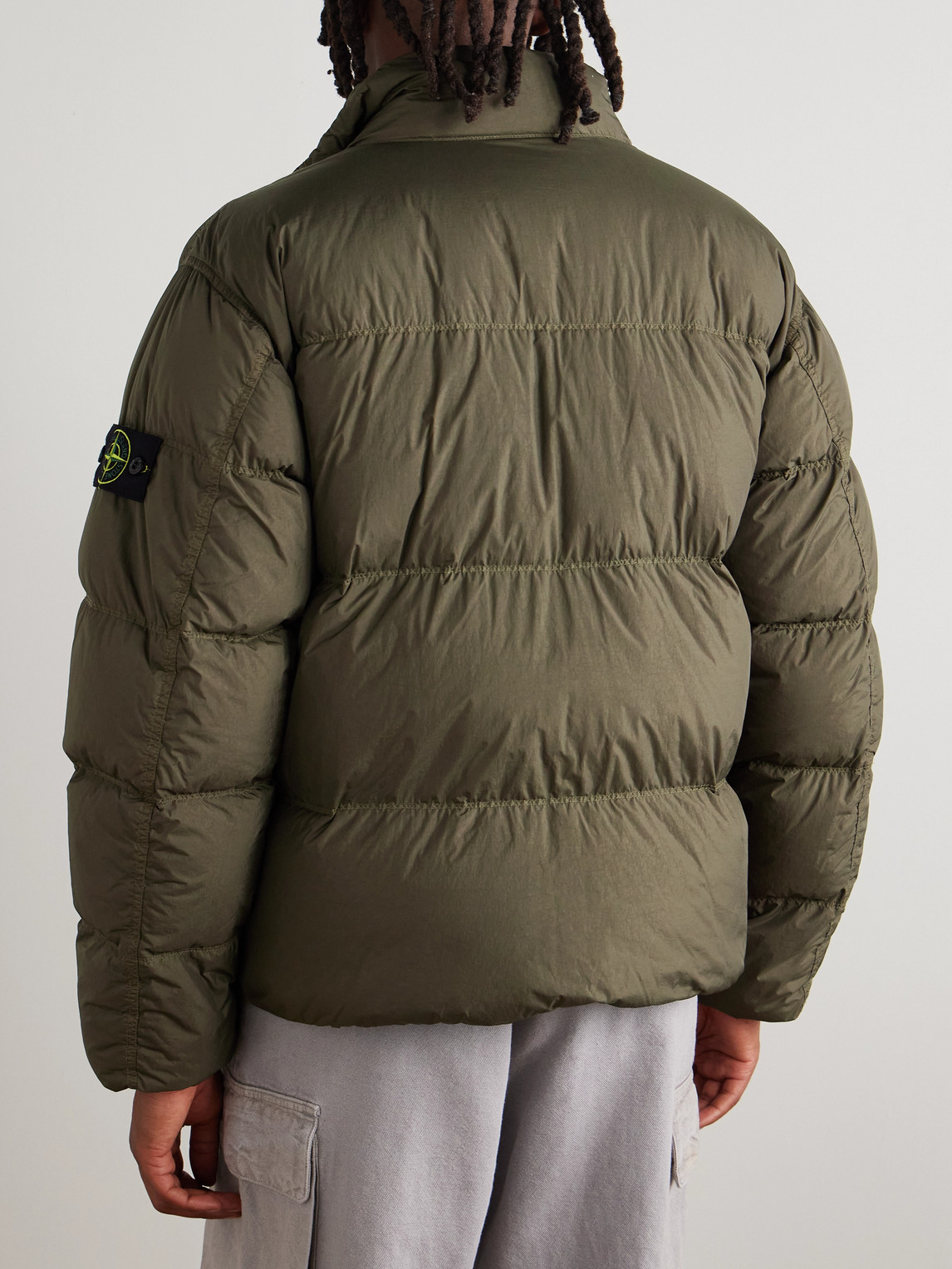 Stone Island Logo-appliquéd Garment-dyed Quilted Crinkle Reps Down Jacket In Green
