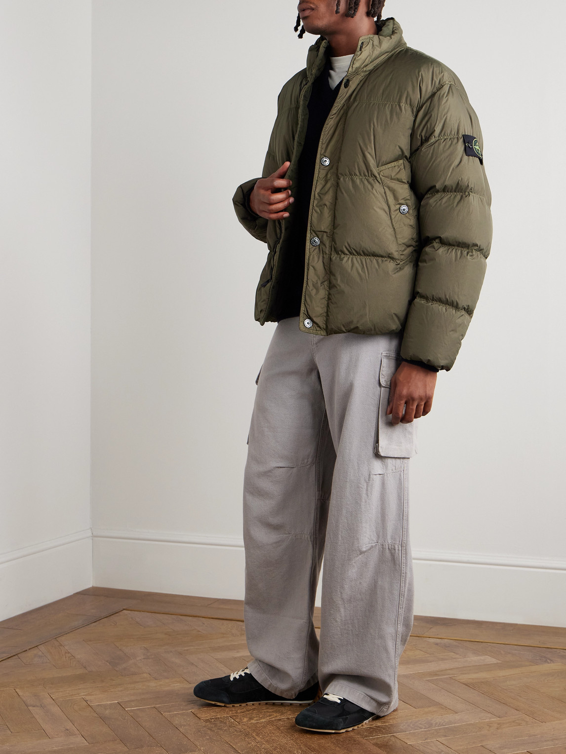 Stone Island Logo-appliquéd Garment-dyed Quilted Crinkle Reps Down Jacket In Green