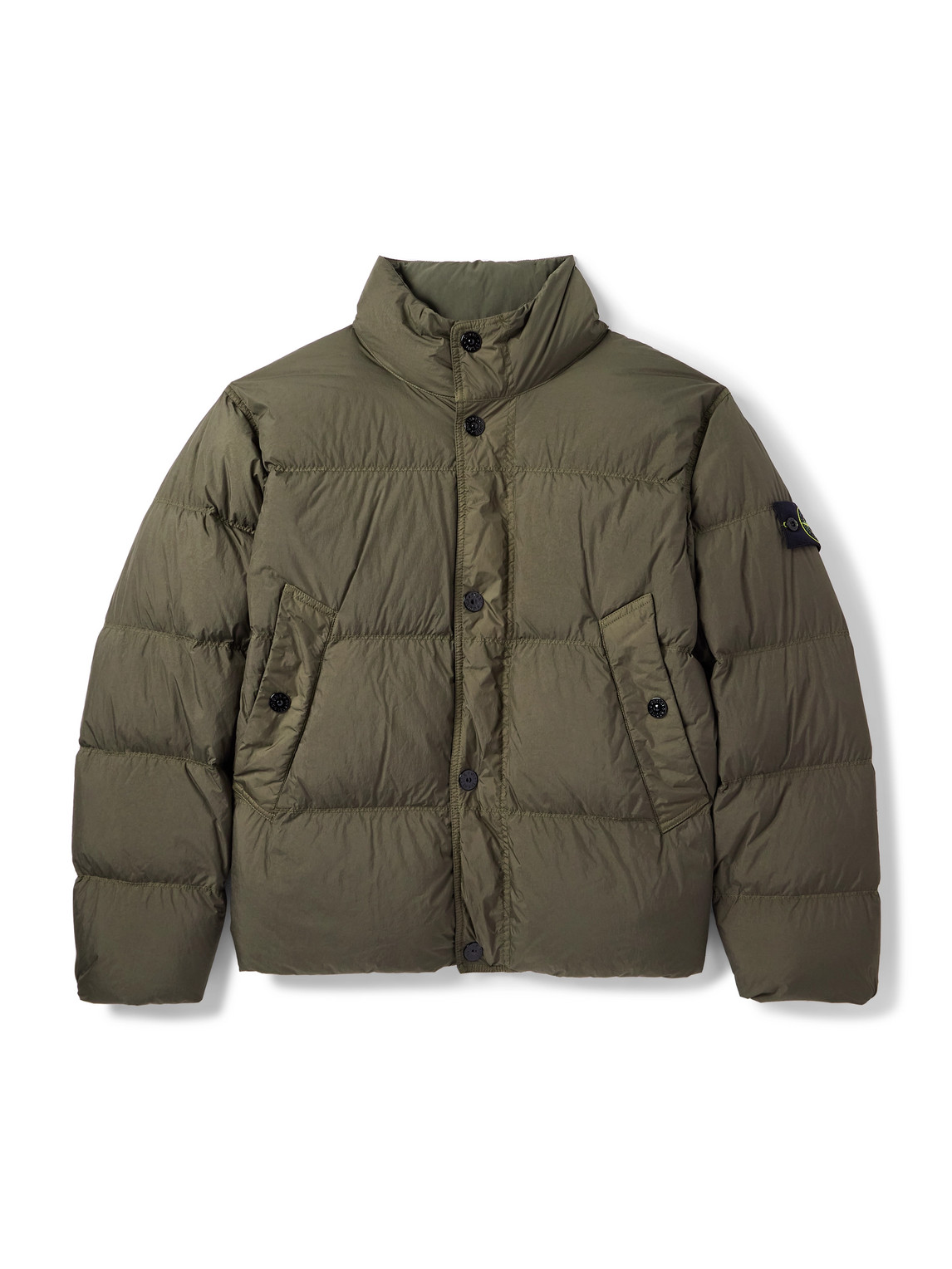 Stone Island Logo-appliquéd Garment-dyed Quilted Crinkle Reps Down Jacket In Green