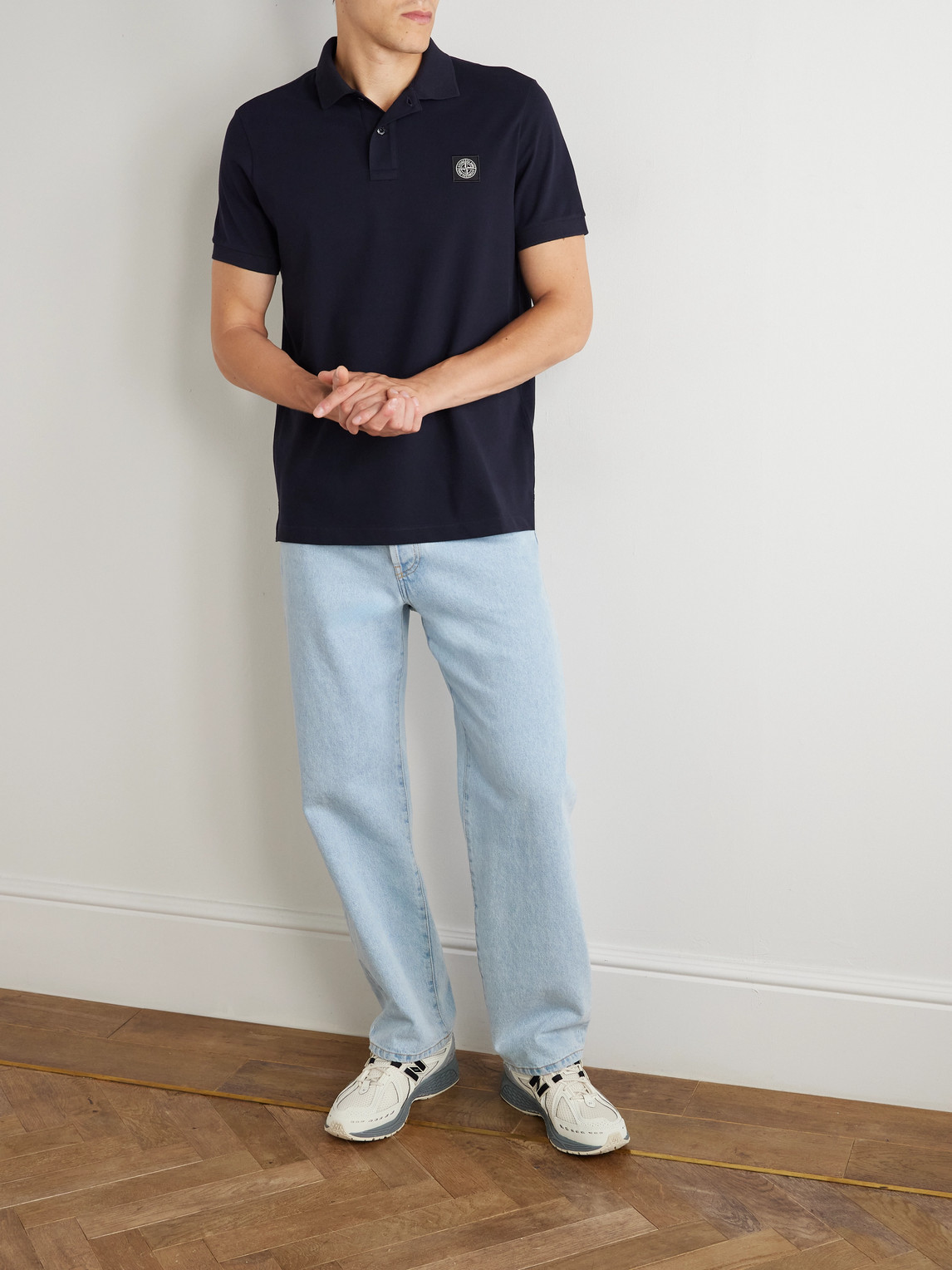 Stone Island Slim-fit Short-sleeve Polo Shirt With Compass Patch In Blue