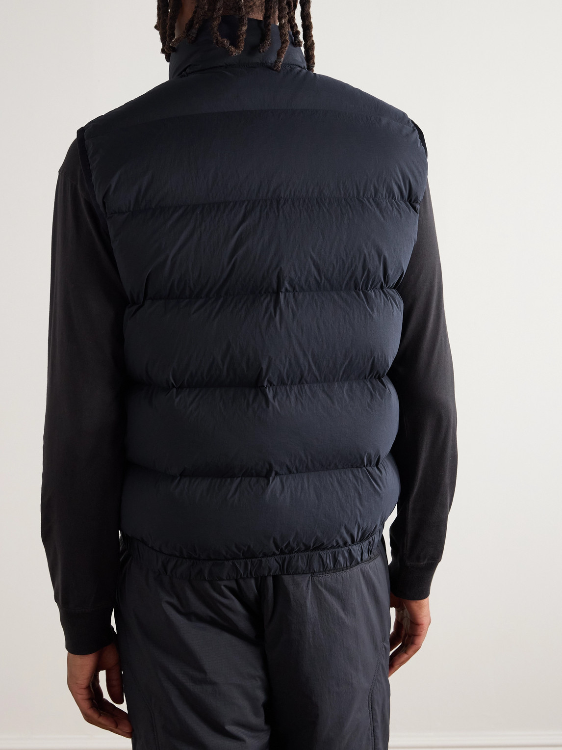 Stone Island Black Lightweight Stretch Nylon Fabric Padded Vest In Blue