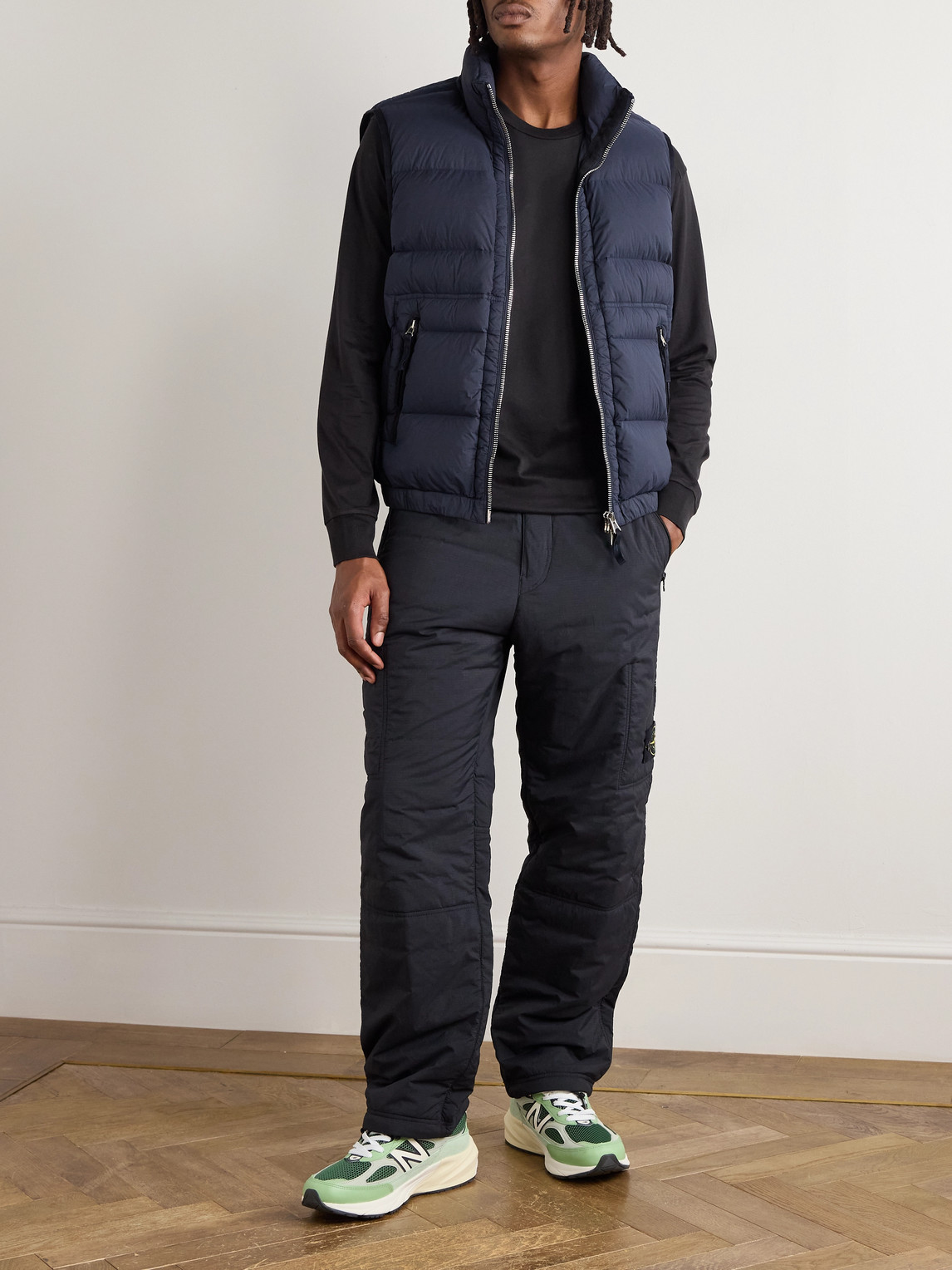 Stone Island Black Lightweight Stretch Nylon Fabric Padded Vest In Blue