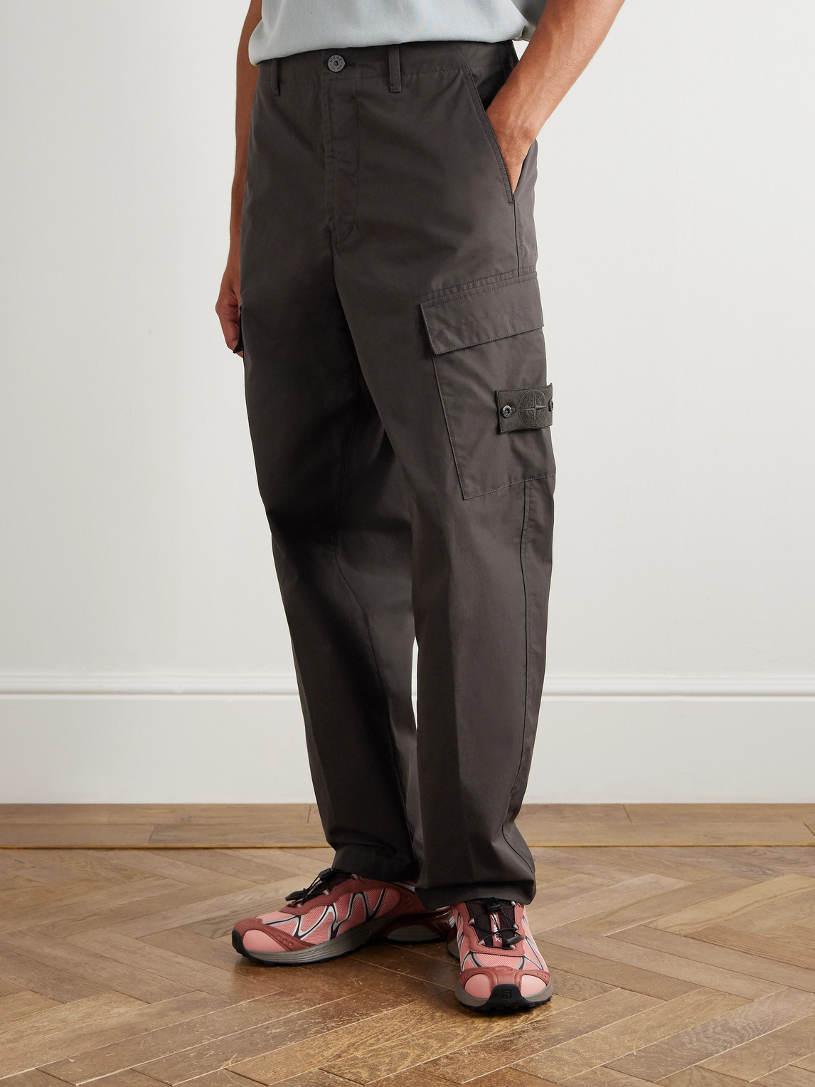 Stone Island Ghost Cotton-poplin Cargo Trousers In Brown