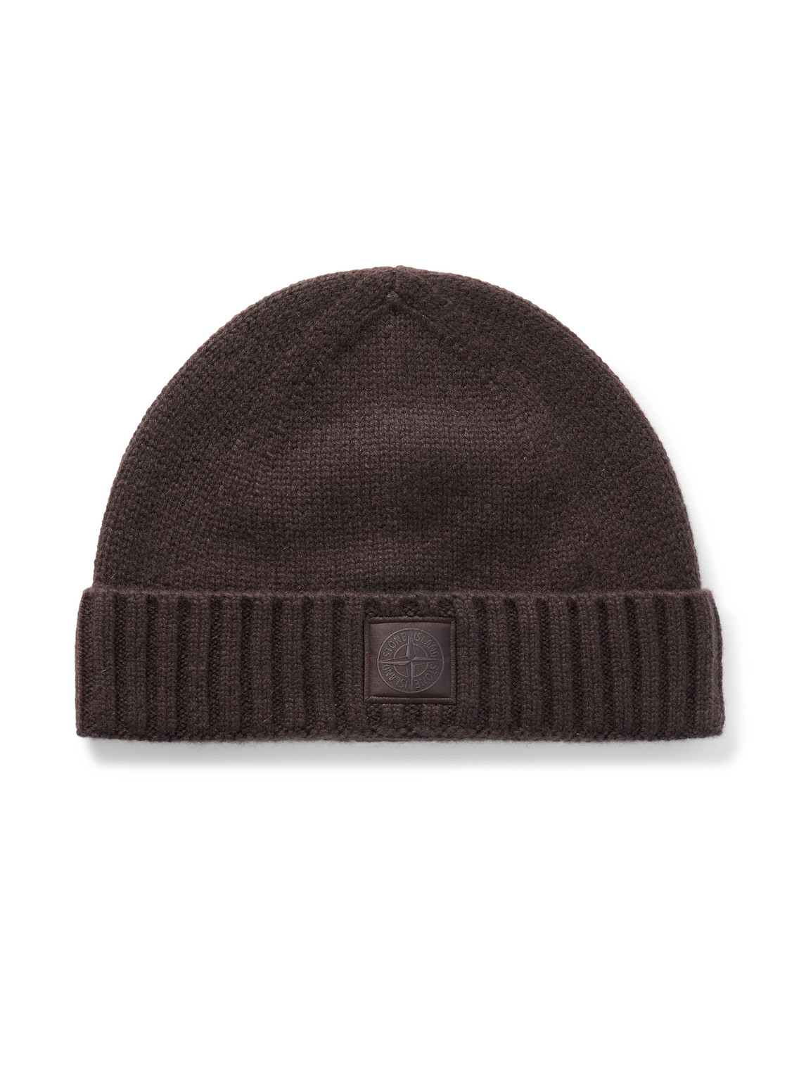 Stone Island Logo-appliquéd Cashmere Beanie In Brown