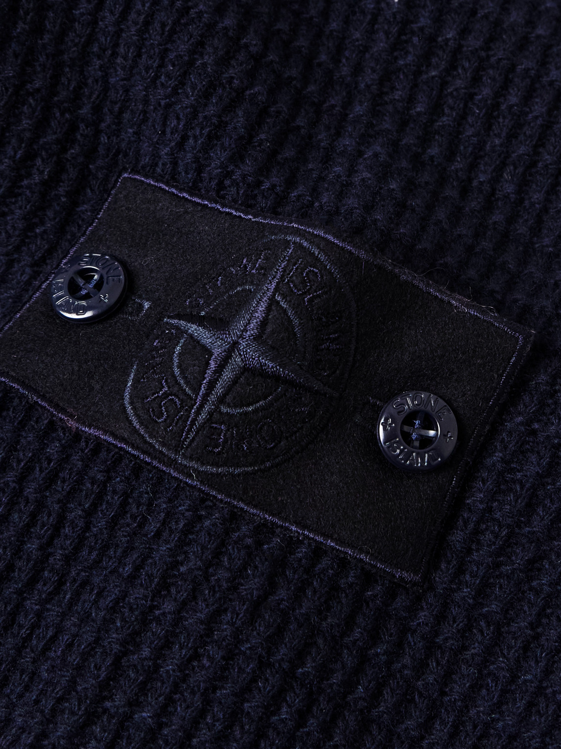 Stone Island Ghost Waffle-knit Virgin Wool Zip-up Cardigan In Blue