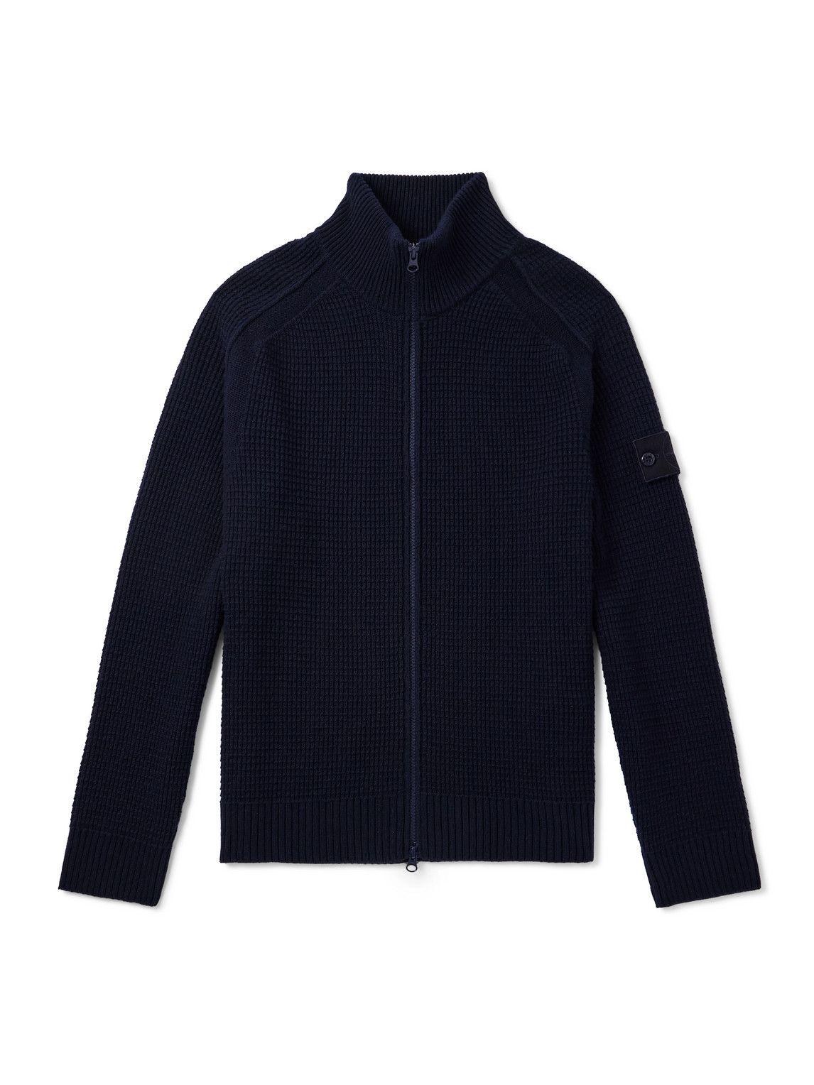 Stone Island Ghost Waffle-knit Virgin Wool Zip-up Cardigan In Blue