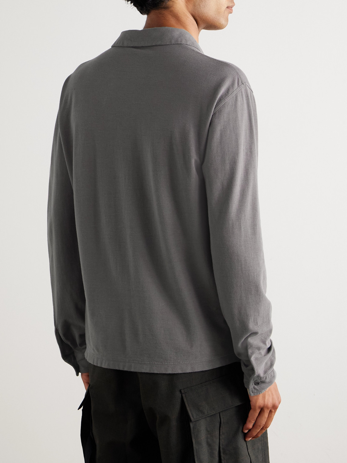 Stone Island Mens Dark Grey Jersey Ghost Long-sleeve Cotton-jersey Polo Shirt Xxl In Gray