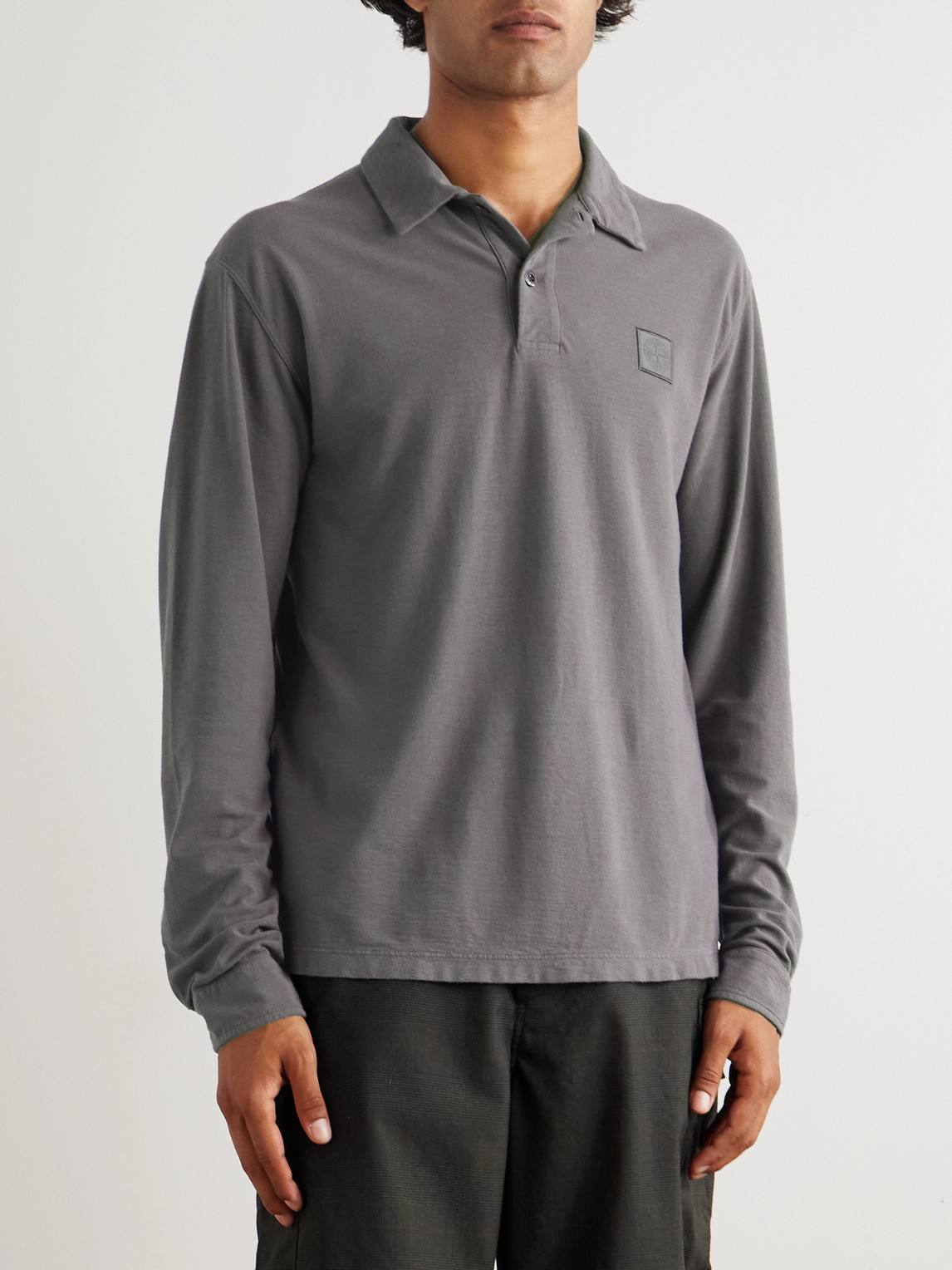Stone Island Mens Dark Grey Jersey Ghost Long-sleeve Cotton-jersey Polo Shirt Xxl In Gray