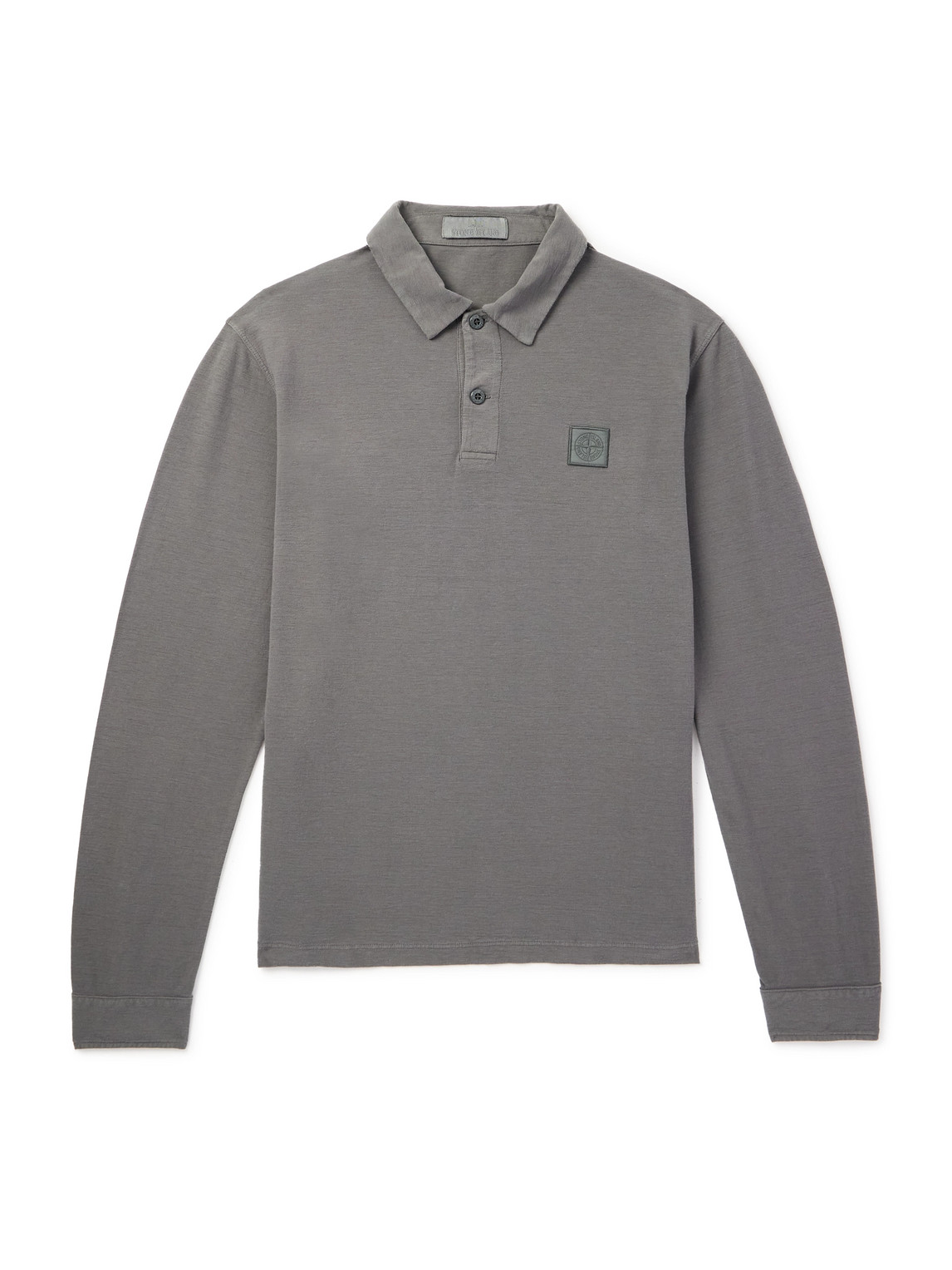 Stone Island Ghost Logo-appliquéd Cotton-jersey Polo Shirt In Gray