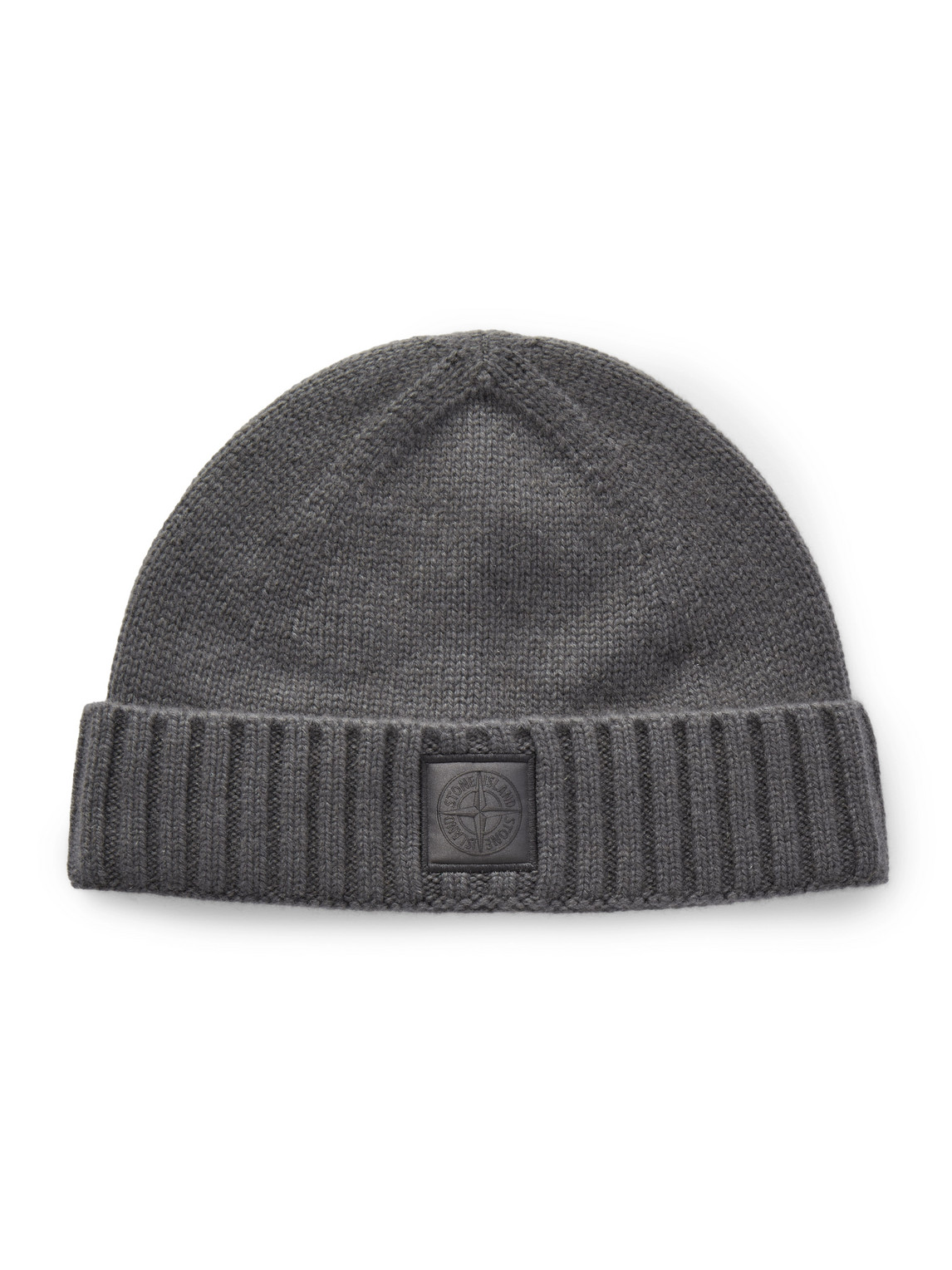 Stone Island Logo-appliquéd Cashmere Beanie In Gray