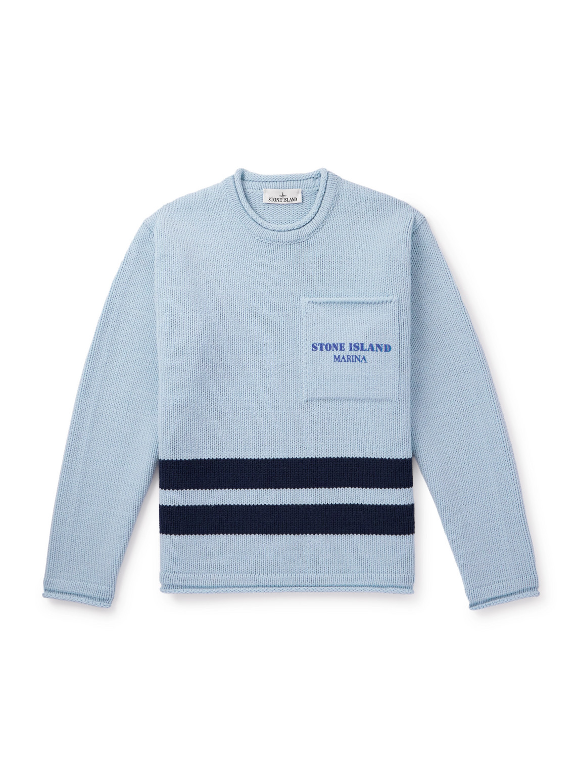 Stone Island Marina Logo-print Striped Wool Sweater In Blue