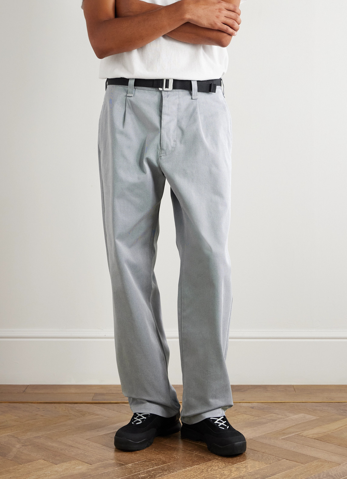 Stone Island Marina Wide-leg Belted Pleated Cotton-blend Gabardine Trousers In Blue