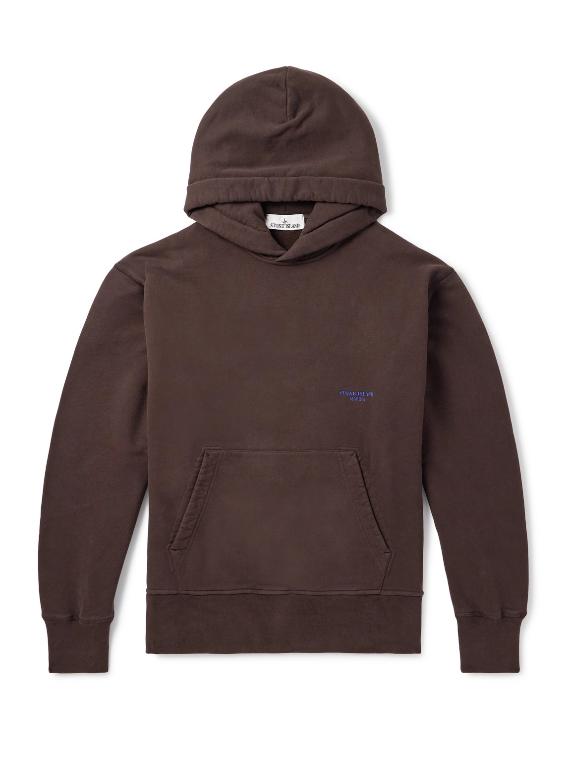 Stone Island Marina Logo-embroidered Organic Cotton-jersey Hoodie In Brown