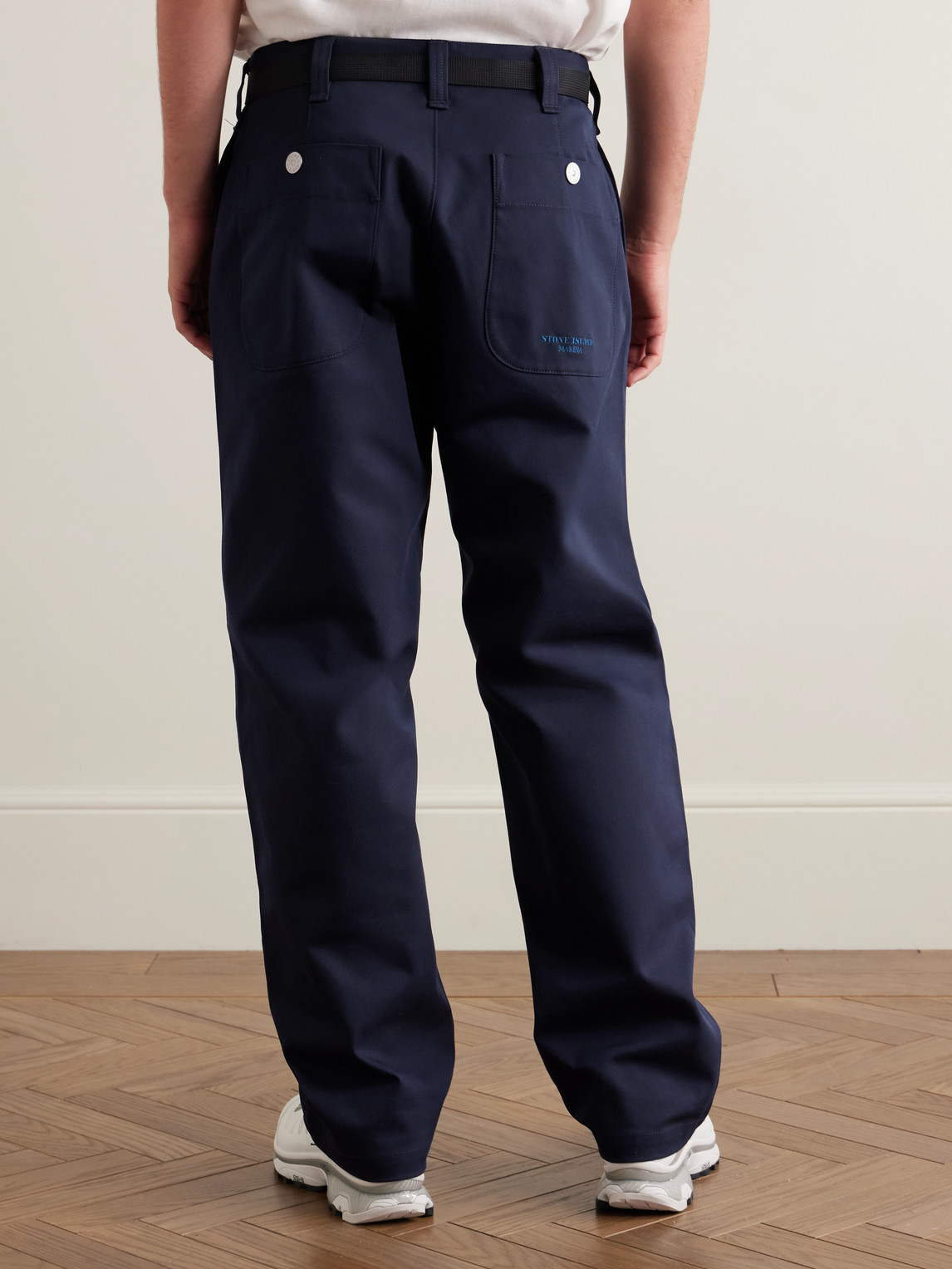 Stone Island Marina Wide-leg Belted Pleated Cotton-blend Gabardine Trousers In Blue
