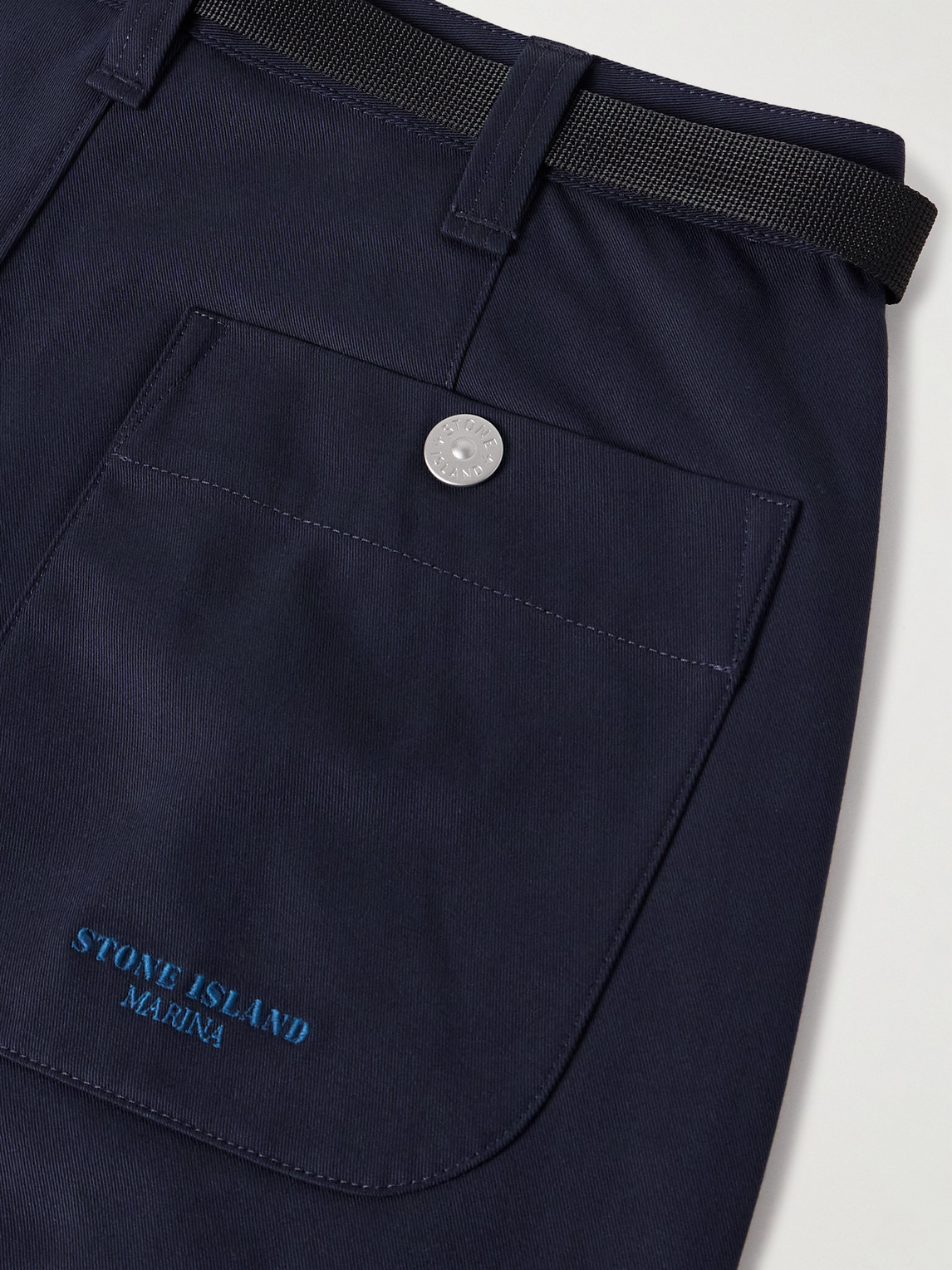 Stone Island Marina Wide-leg Belted Pleated Cotton-blend Gabardine Trousers In Blue