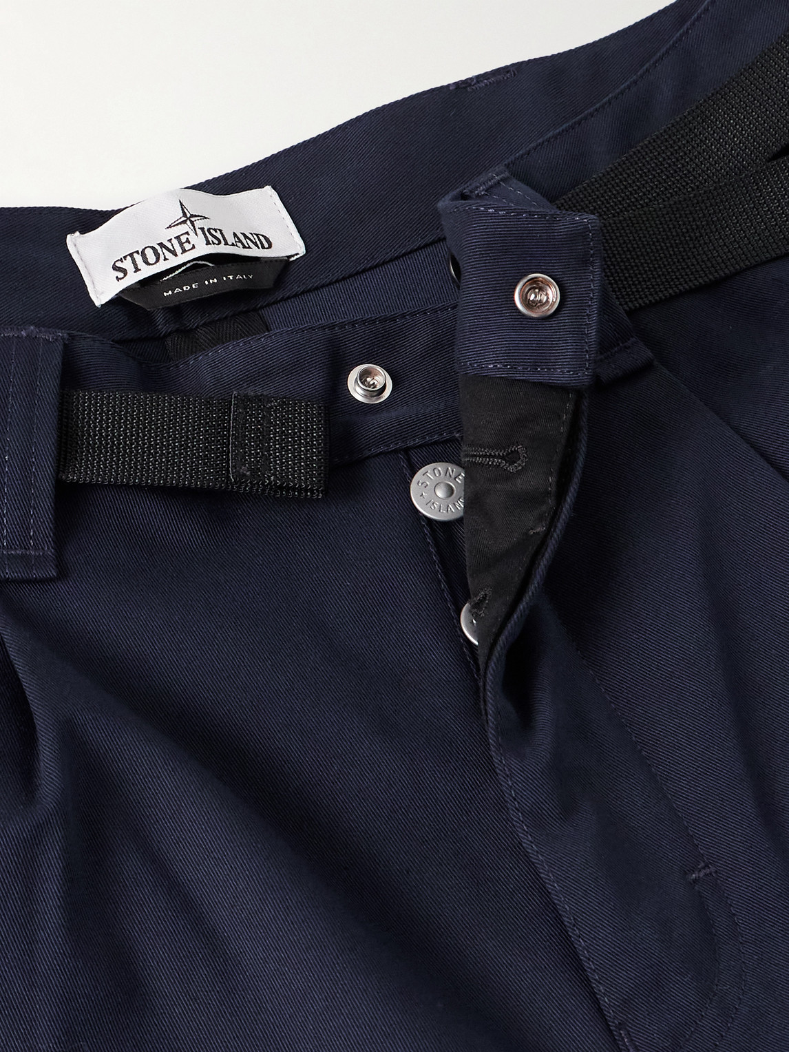Stone Island Marina Wide-leg Belted Pleated Cotton-blend Gabardine Trousers In Blue