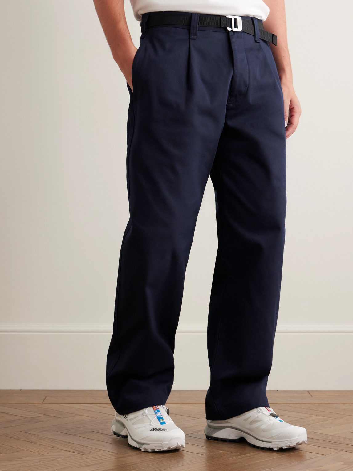 Stone Island Marina Wide-leg Belted Pleated Cotton-blend Gabardine Trousers In Blue