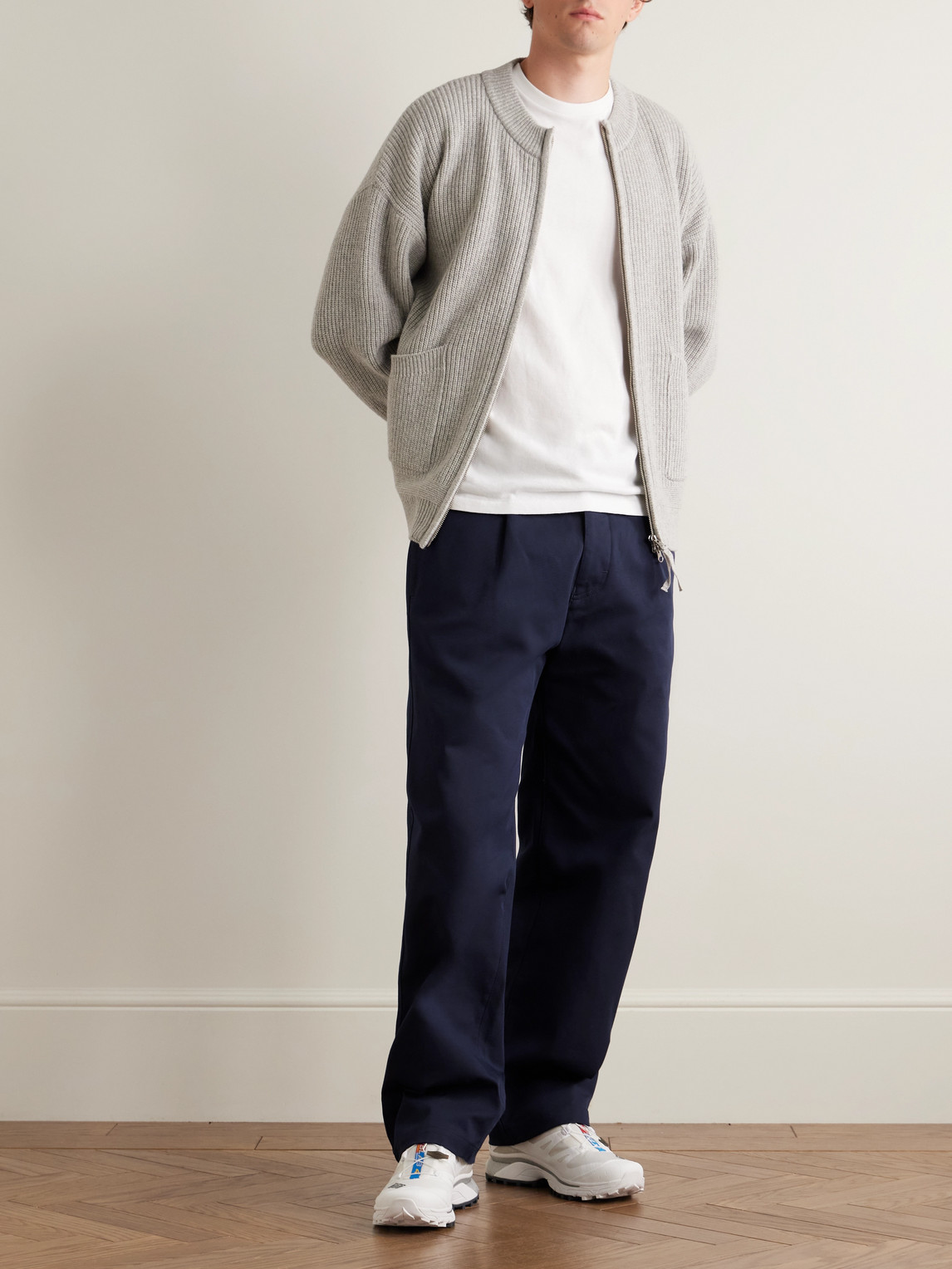 Stone Island Marina Wide-leg Belted Pleated Cotton-blend Gabardine Trousers In Blue