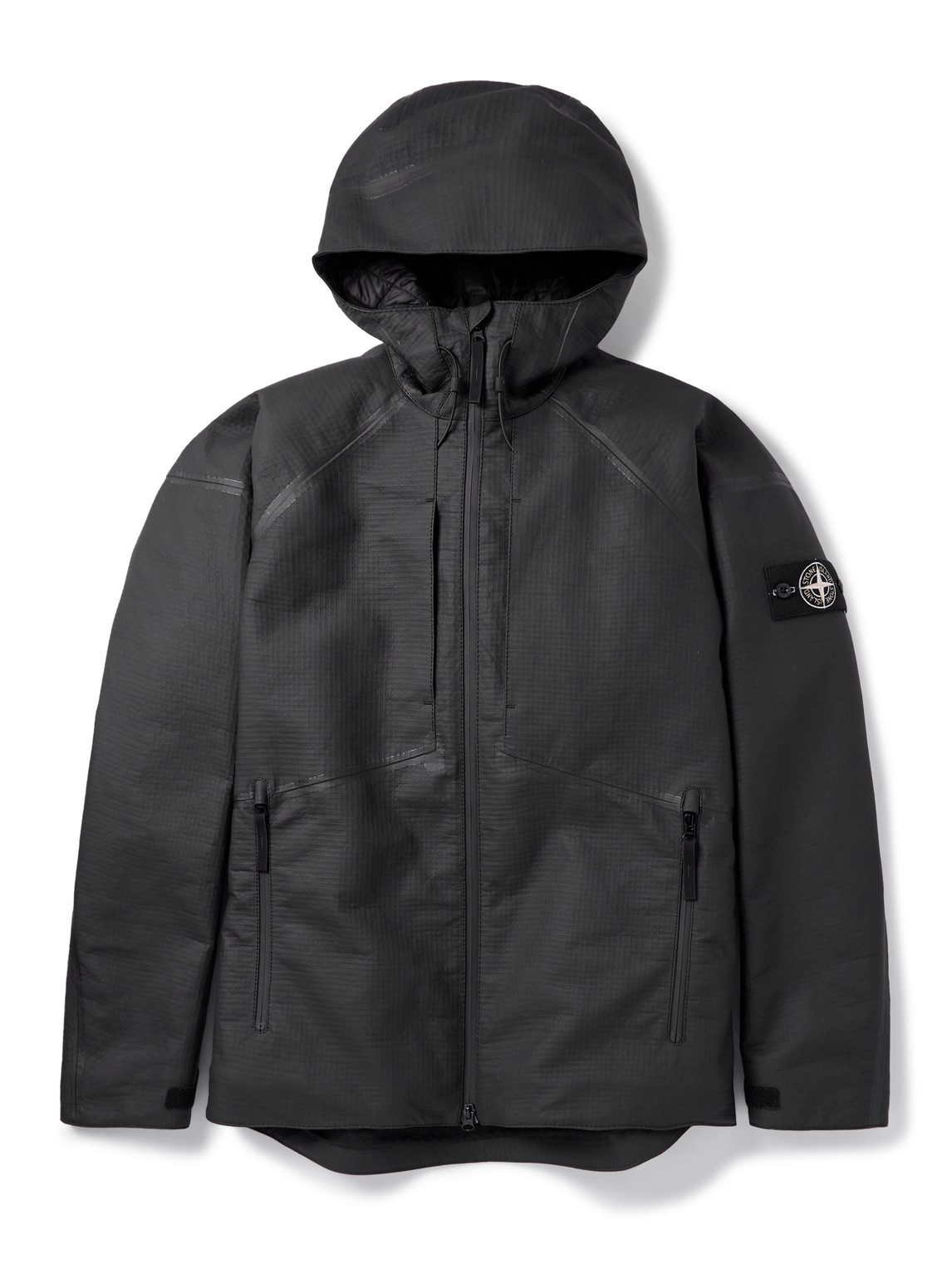 Logo-Appliquéd Padded Leather-Ripstop Hooded Jacket