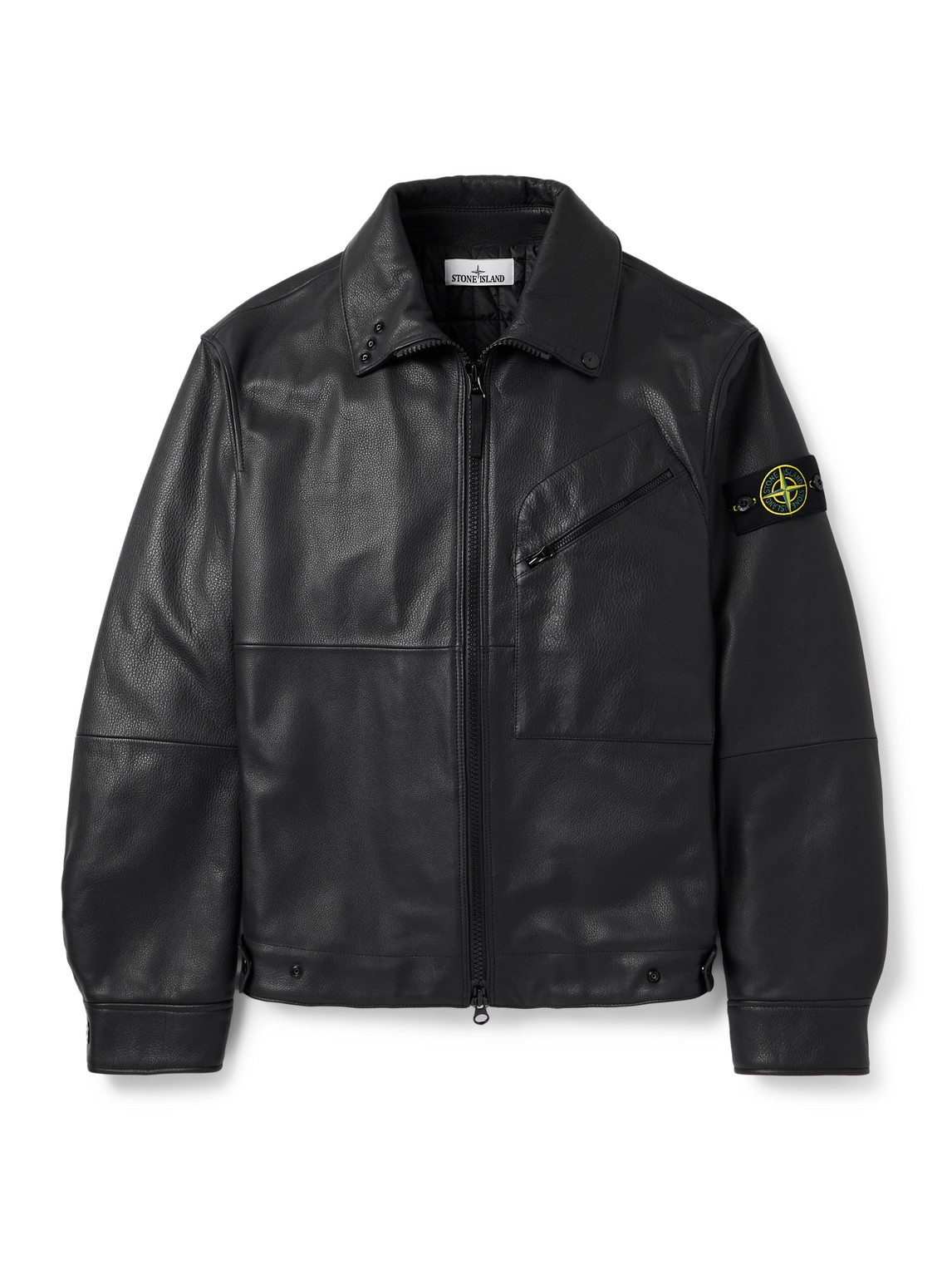 Logo-Appliquéd Full-Grain Leather Jacket