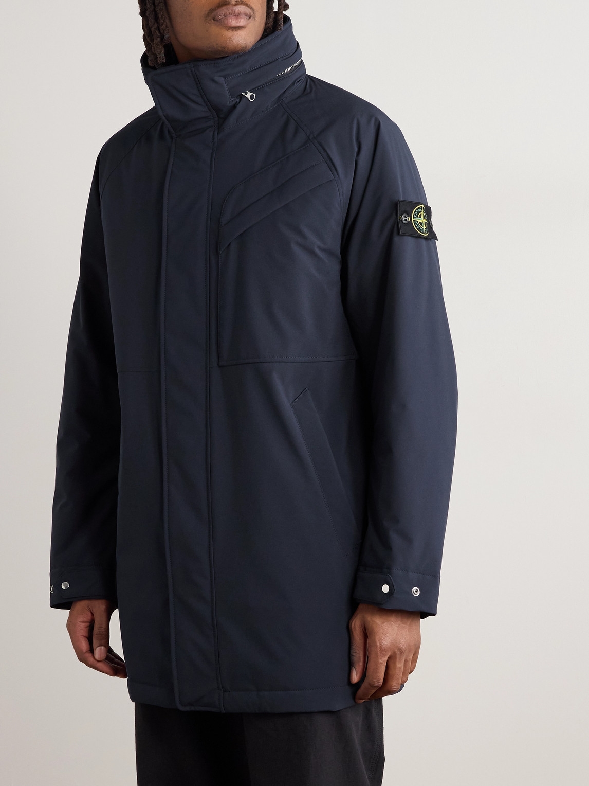 Stone Island Logo-appliquéd Shell Coat In Blue
