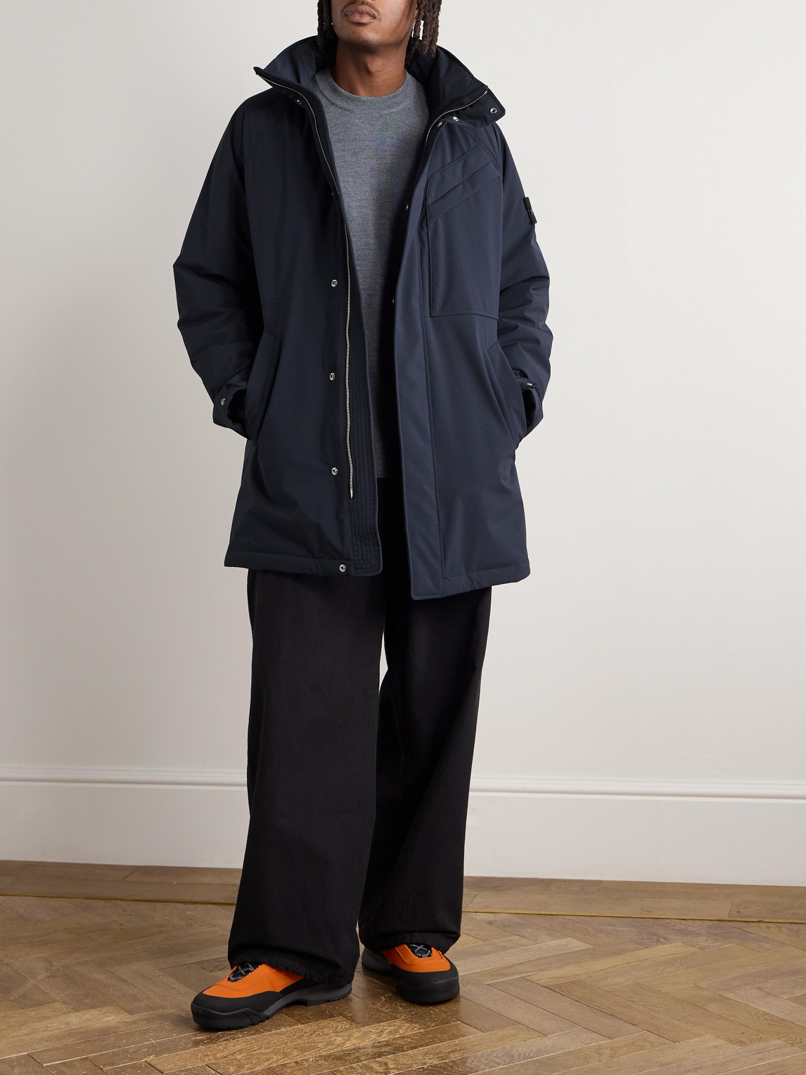 Stone Island Logo-appliquéd Shell Coat In Blue