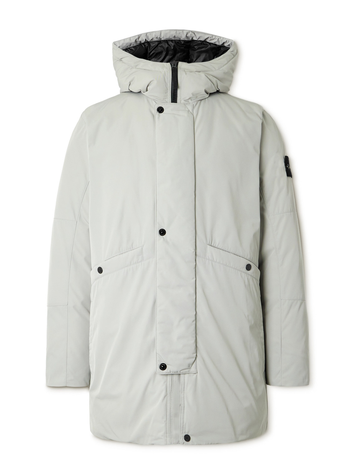 Stone Island Logo-appliquéd Micro Twill Hooded Down Parka In Gray