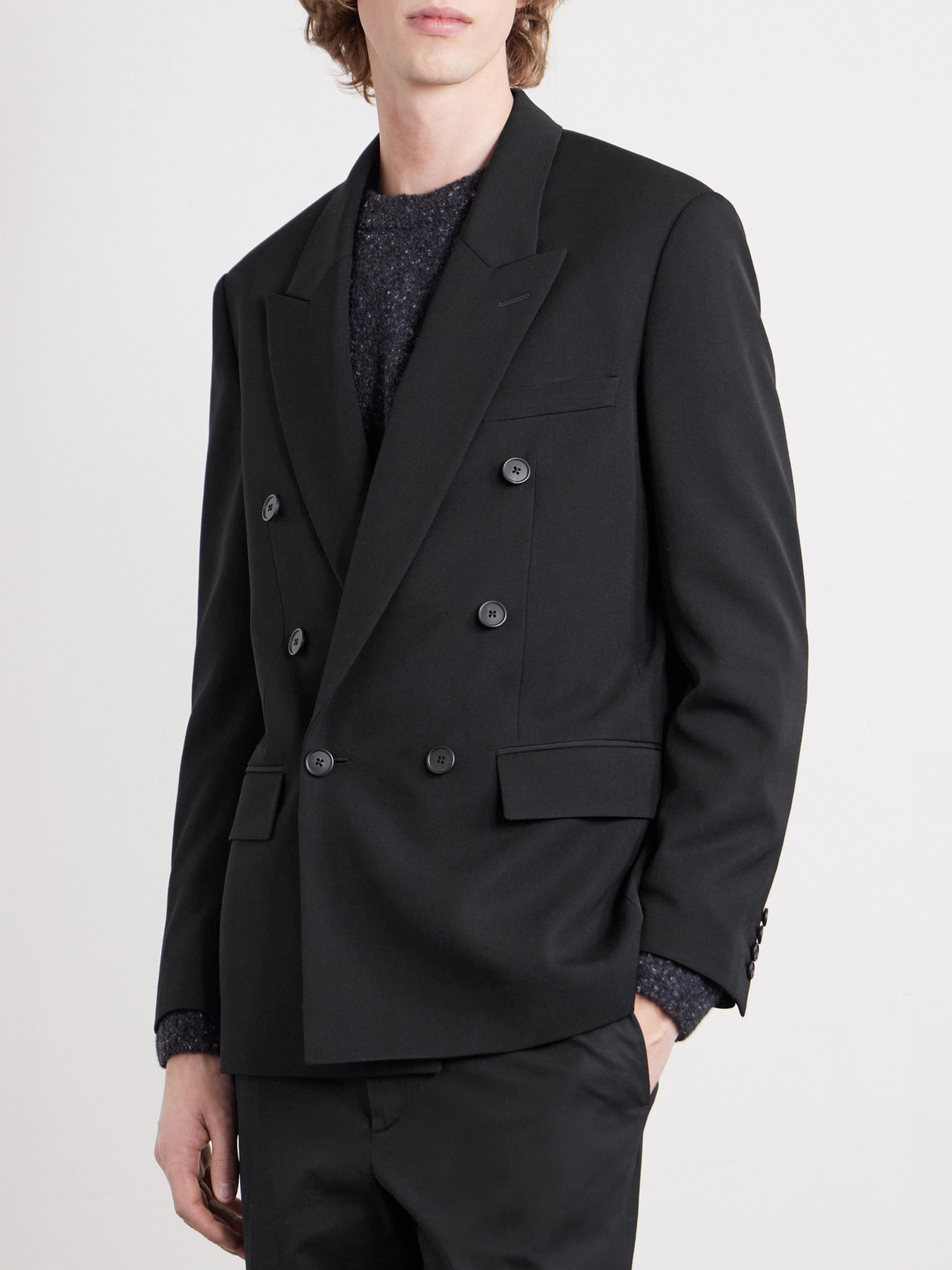 The Row Perin Double-breasted Wool-gabardine Blazer In Black