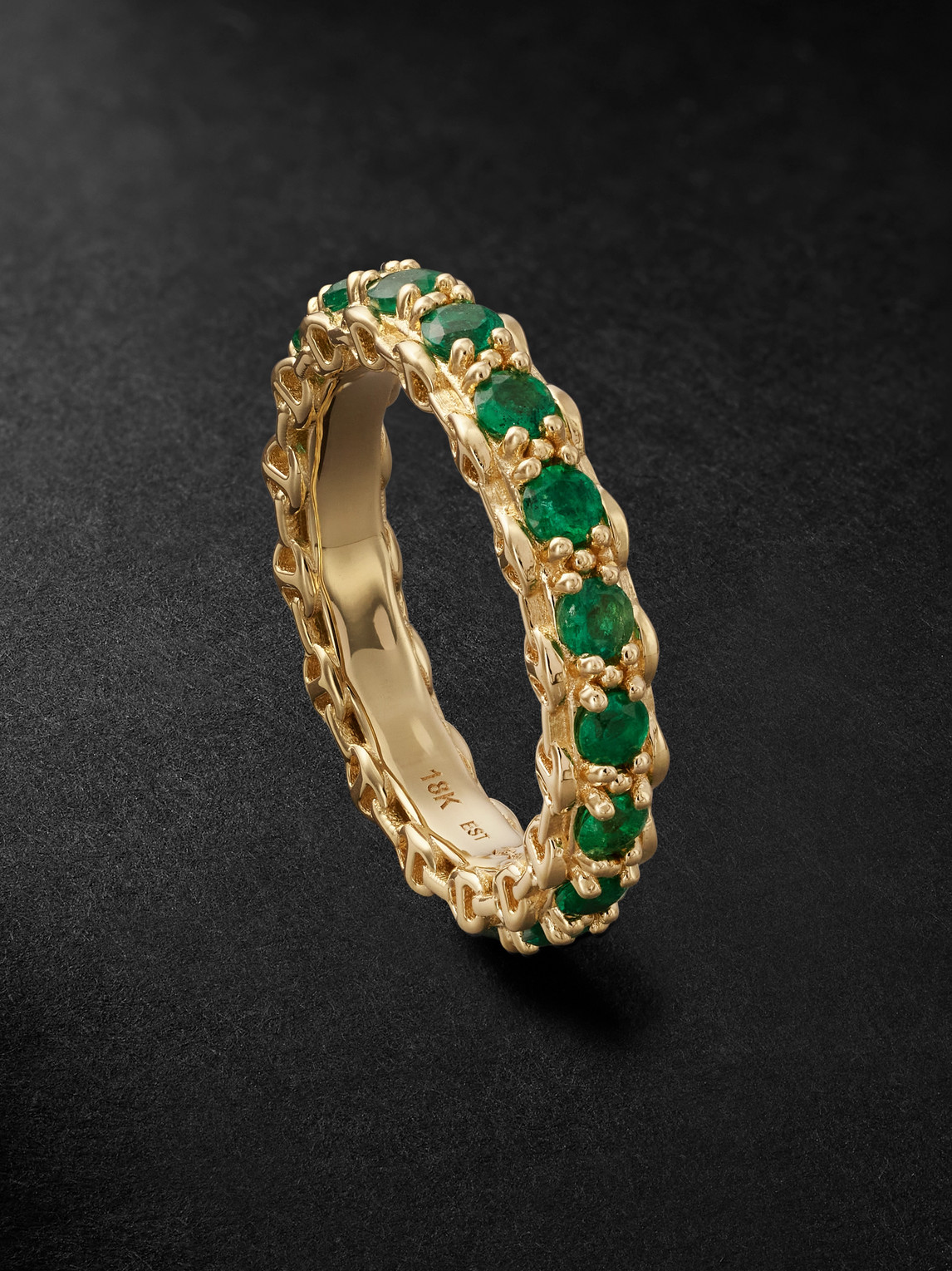 Hoorsenbuhs 3mm Infinite 18-karat Gold Emerald Ring In Burgundy