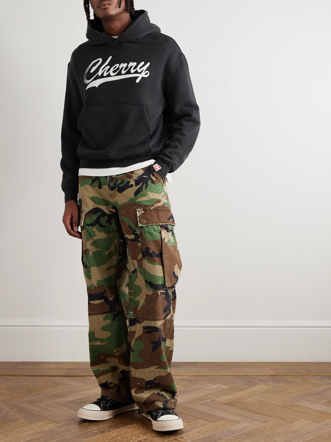 Cherry Los Angeles Logo-print Cotton-jersey Hoodie In Black