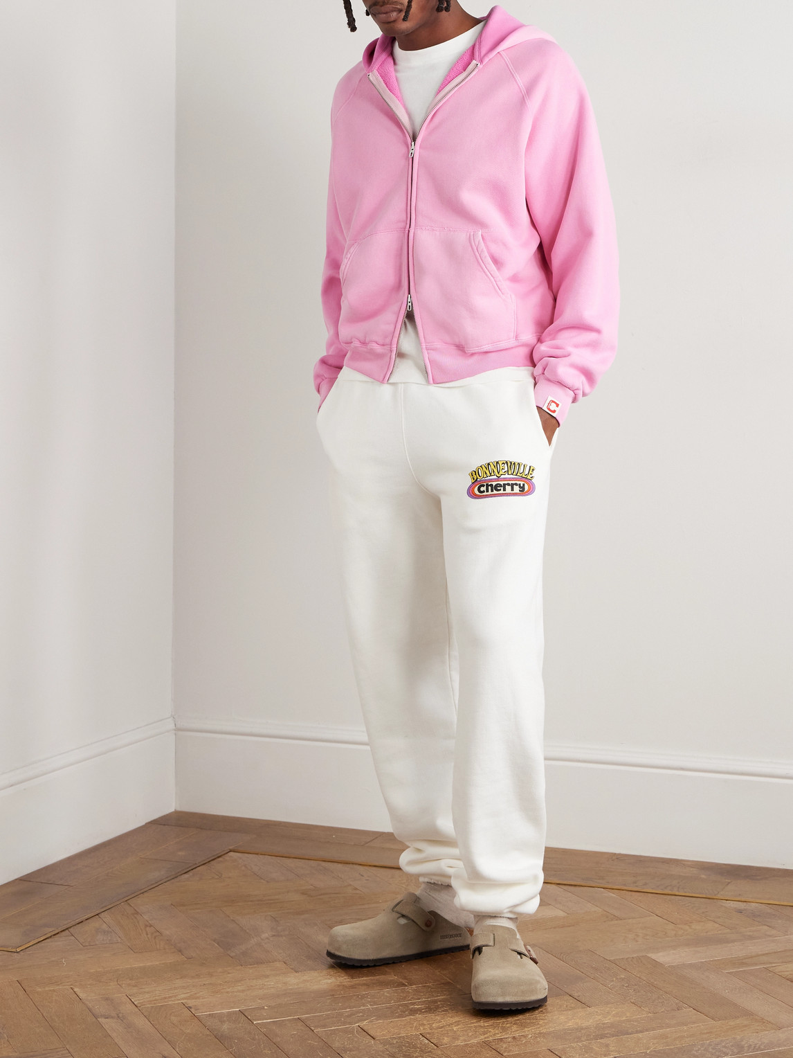 Cherry Los Angeles Logo-appliquéd Cotton-jersey Zip-up Hoodie In Pink
