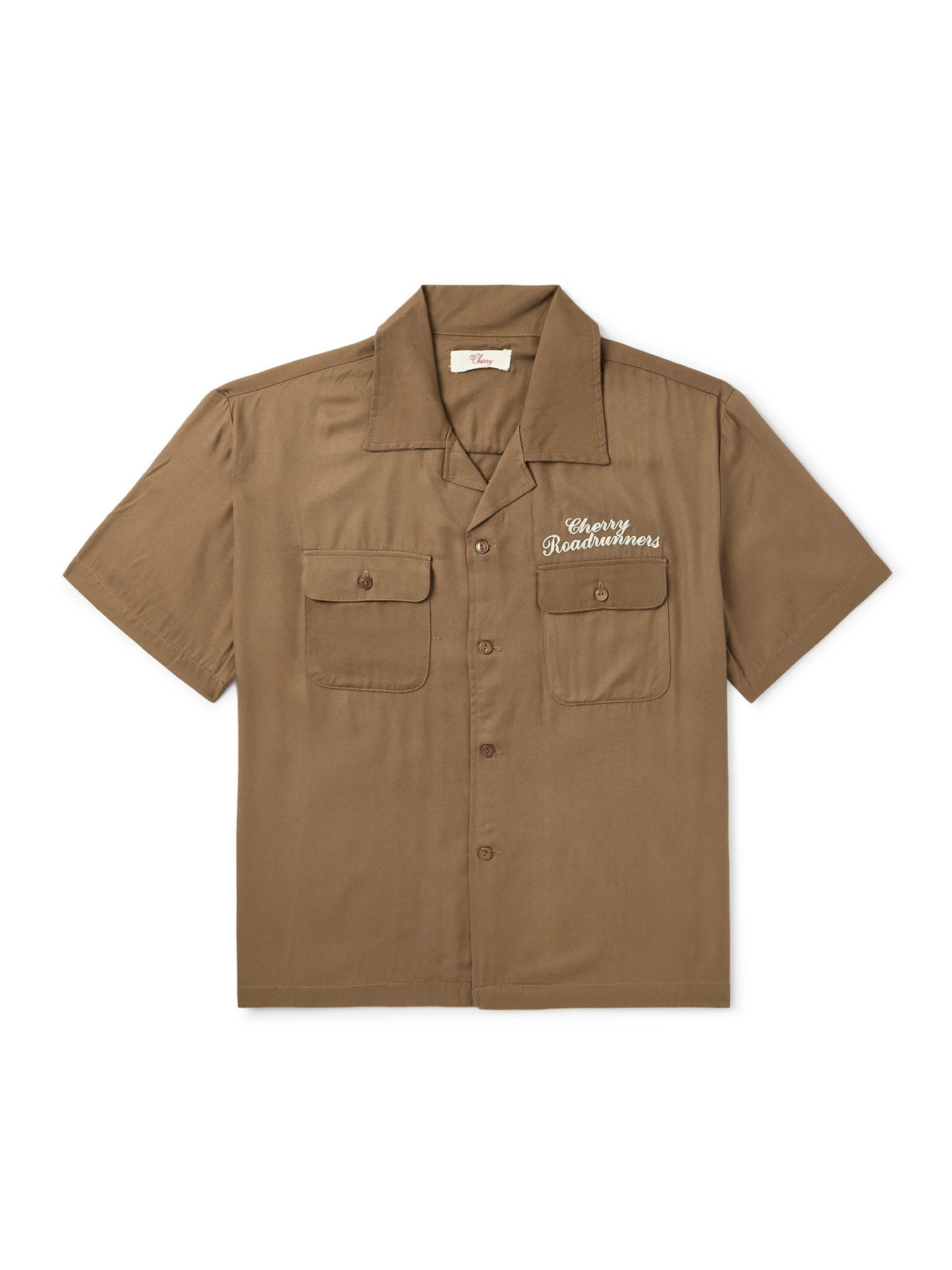 Cherry Los Angeles Roadrunner Camp-collar Embroidered Tencel™-twill Shirt In Brown