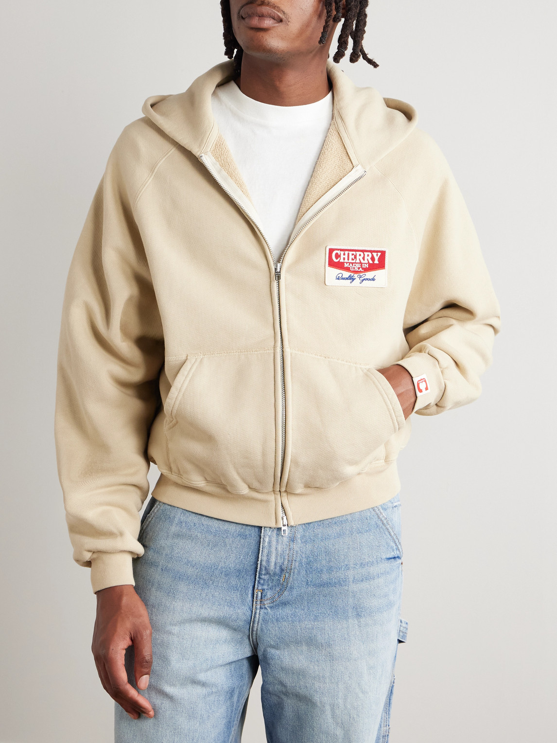 Cherry Los Angeles Desert Gecko Logo-appliquéd Printed Cotton-jersey Zip-up Hoodie In Neutral