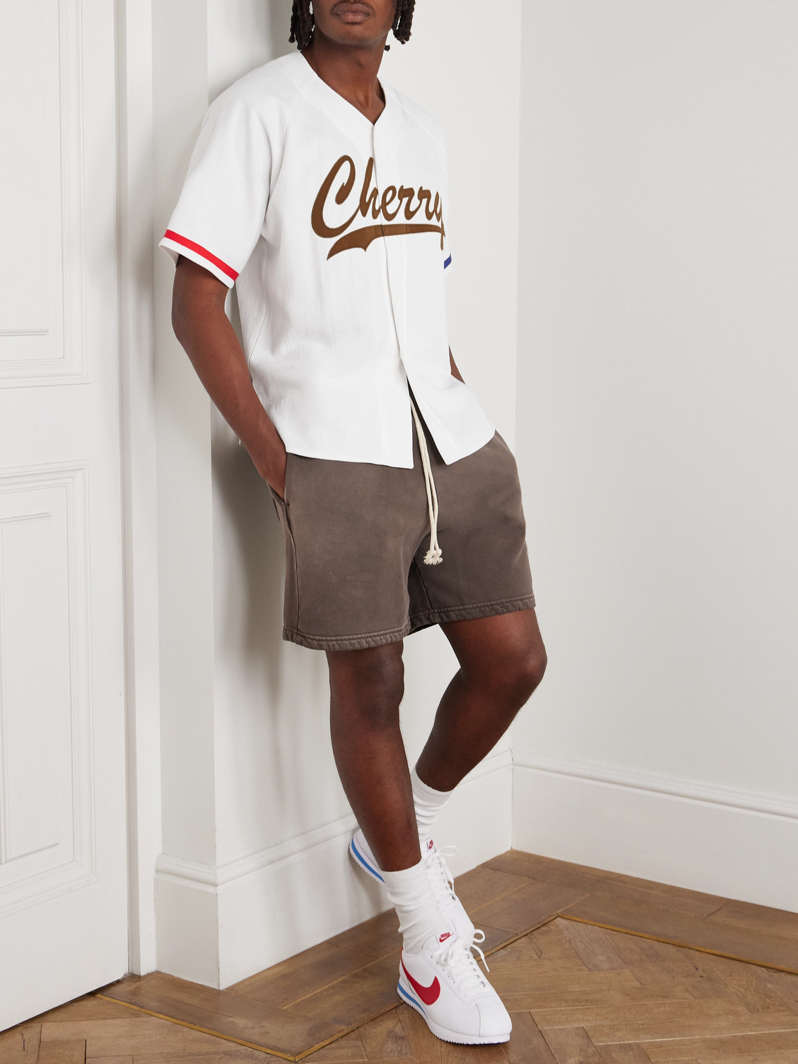 Cherry Los Angeles Logo-appliquéd Striped Cotton-twill Shirt In White