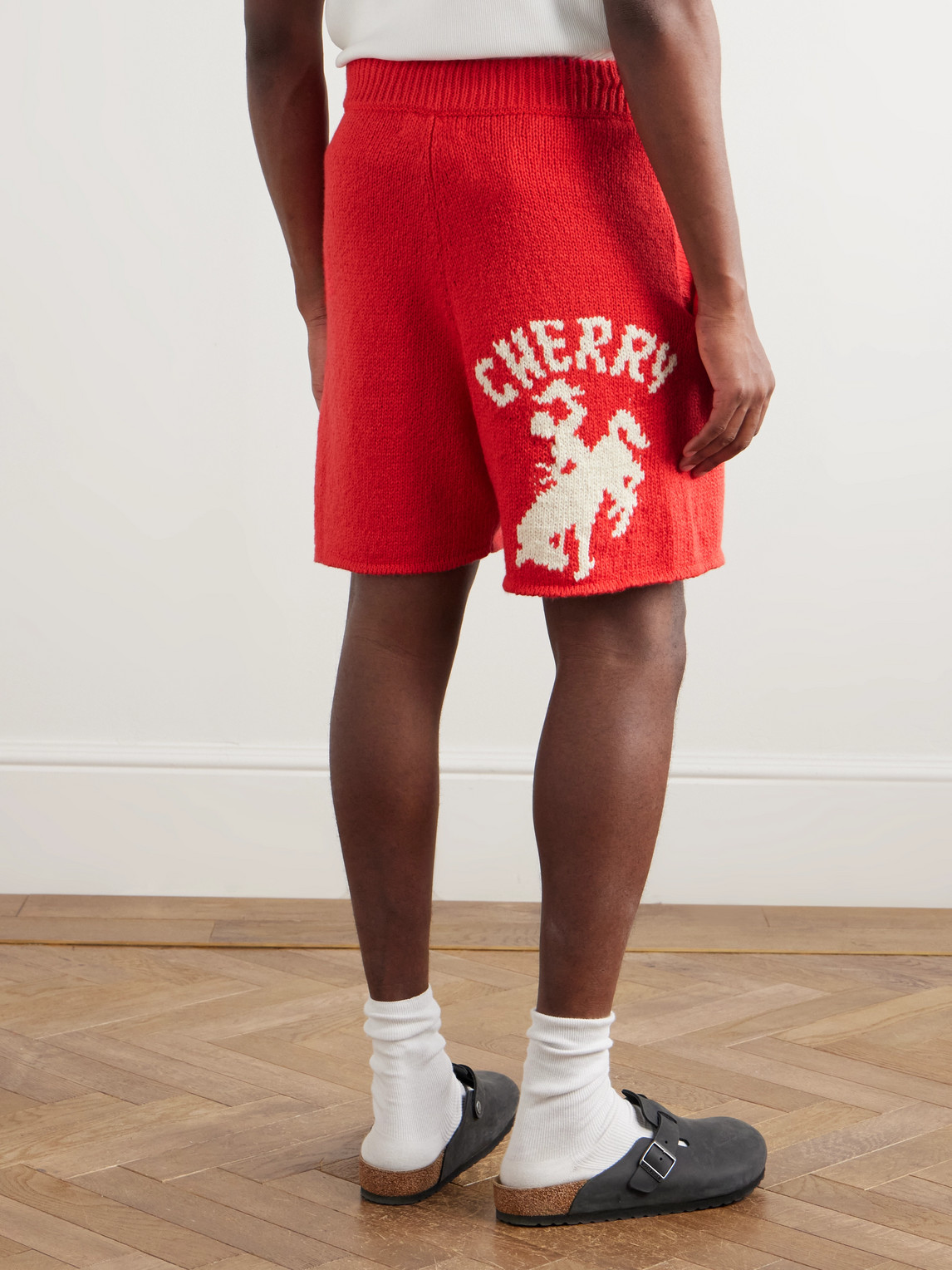 Cherry Los Angeles Straight-leg Cotton Drawstring Shorts In White