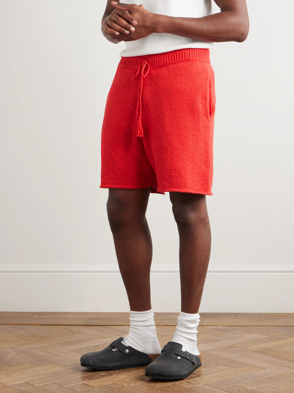 Cherry Los Angeles Straight-leg Cotton Drawstring Shorts In White