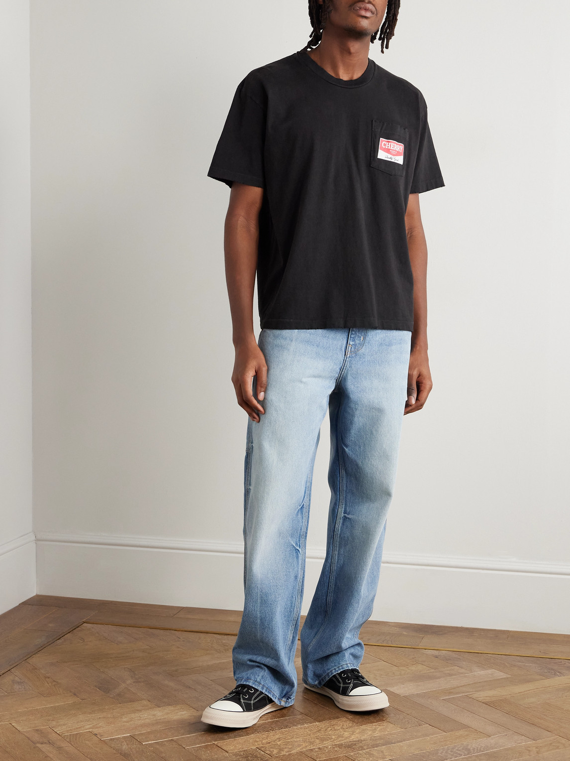 Cherry Los Angeles Garment-dyed Logo-print Distressed Cotton-jersey T-shirt In Gray